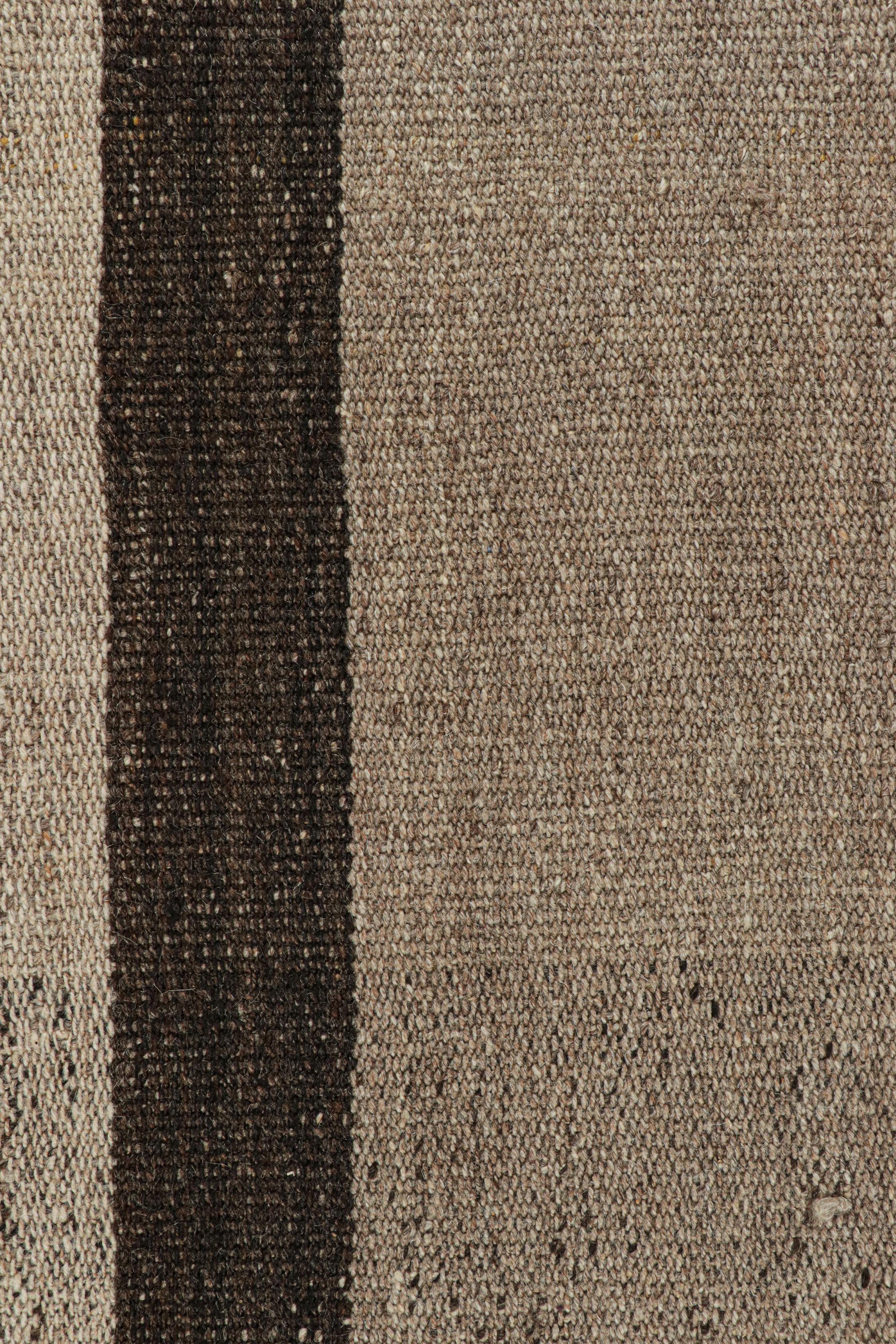 Wool Vintage Persian Kilim in Beige with Brown Stripes by Rug & Kilim For Sale
