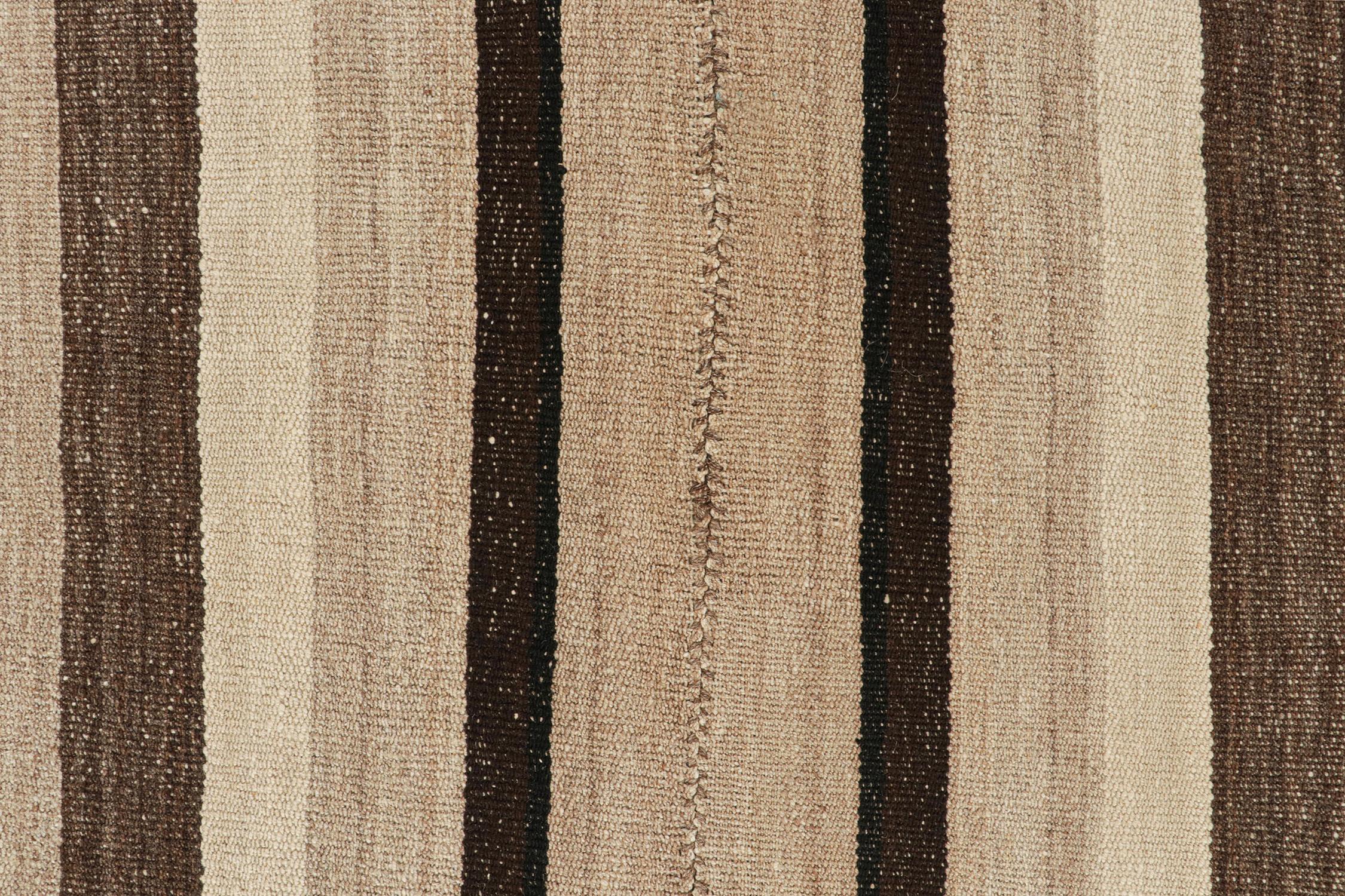 Wool Vintage Persian Kilim in Beige with Brown Stripes by Rug & Kilim For Sale