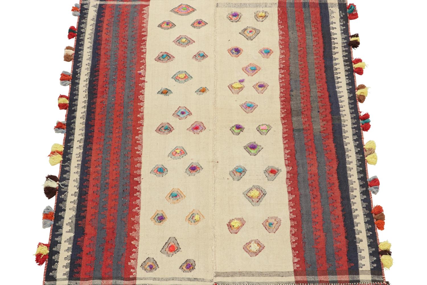Vintage Persian Kilim in Beige with Multicolor Stripes and Motifs In Good Condition For Sale In Long Island City, NY