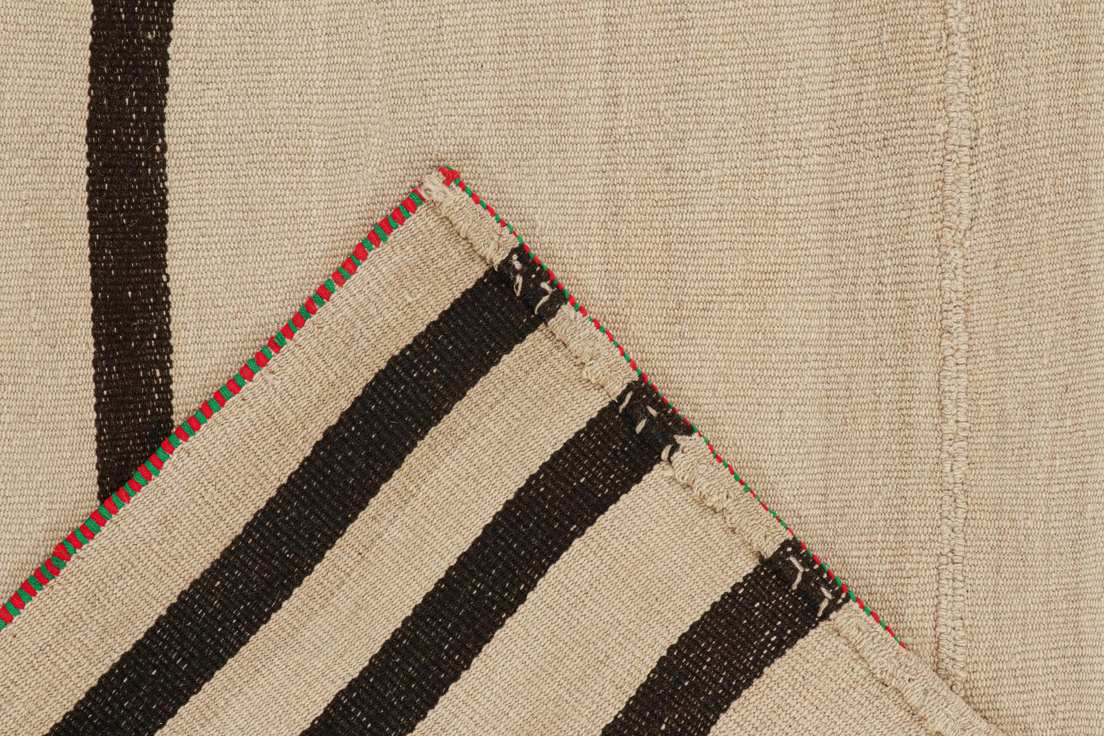 Wool Vintage Persian Kilim in Beige with Rich Brown Stripes For Sale