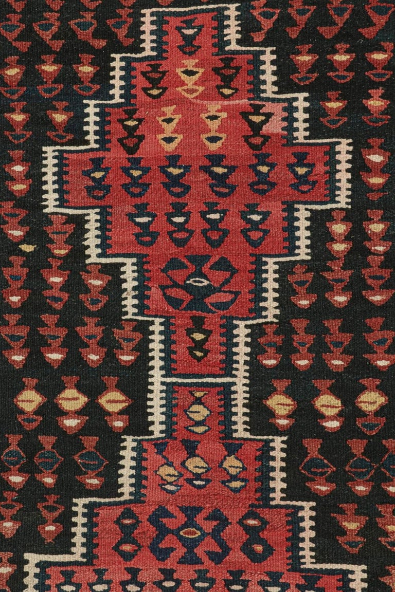 Vintage Persian Kilim in Black and Red with Geometric Patterns For Sale ...