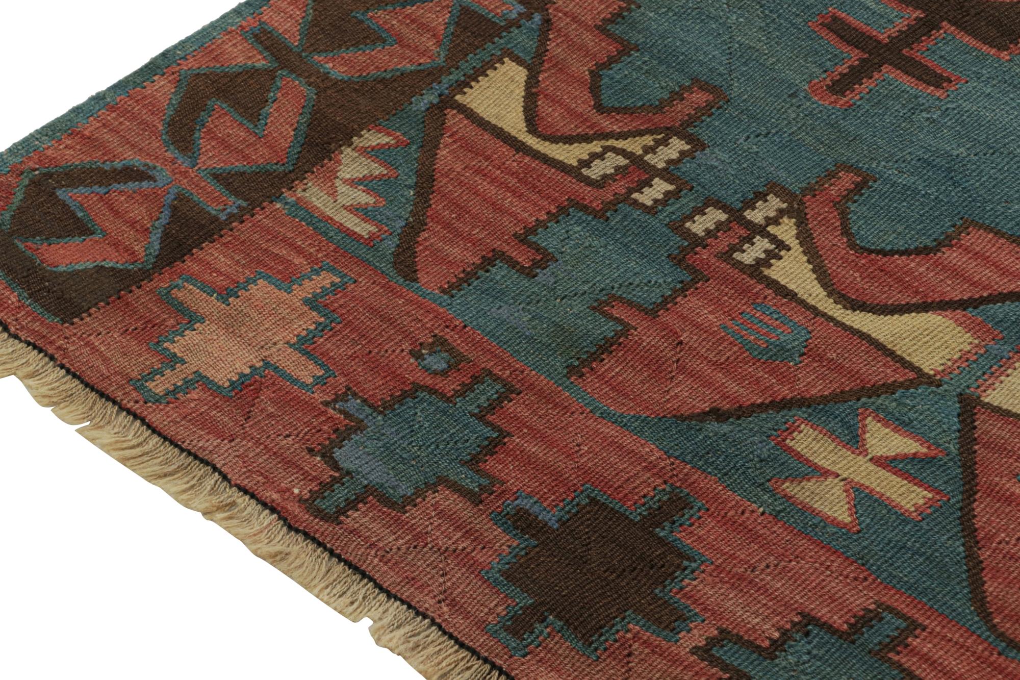 Wool Vintage Persian Kilim in Blue & Red Tribal Patterns
