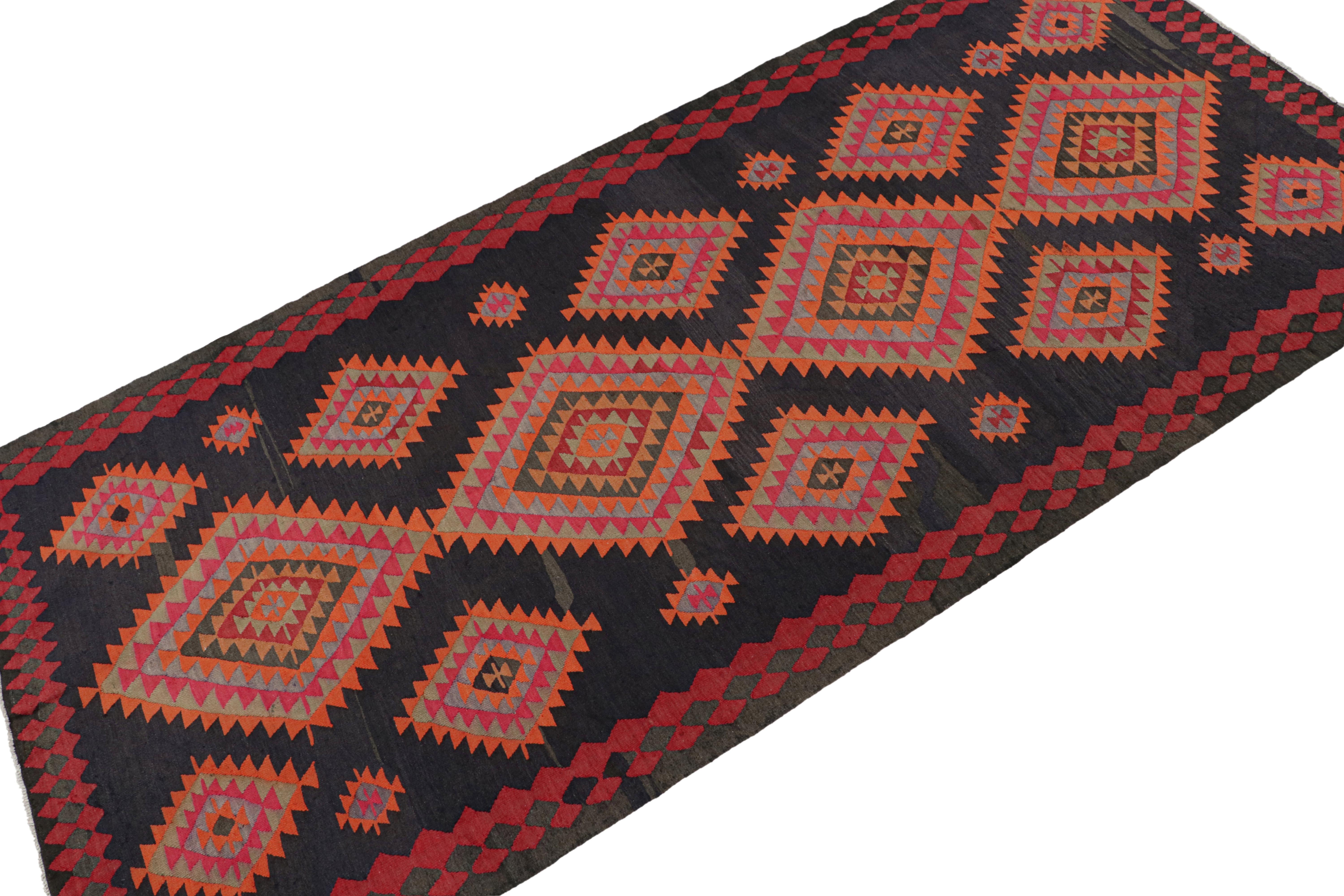 Hand-Knotted Vintage Persian Kilim in Blue with Vibrant Medallions For Sale