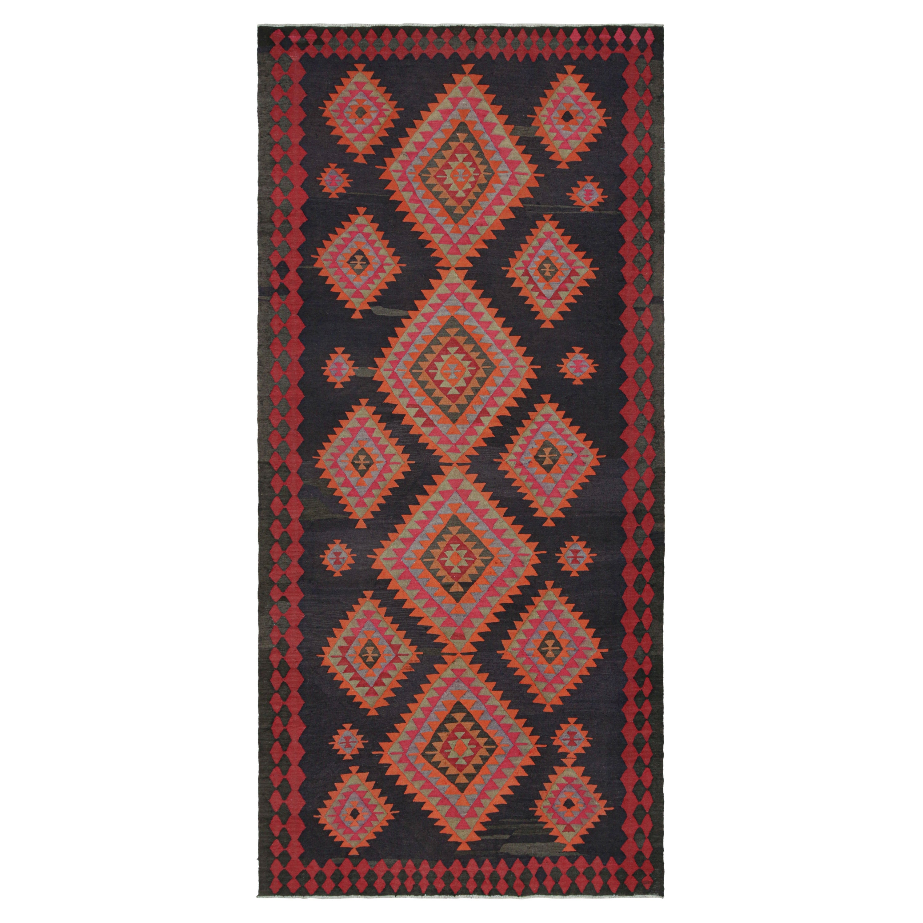 Kilim persiano vintage in blu con medaglioni vibranti