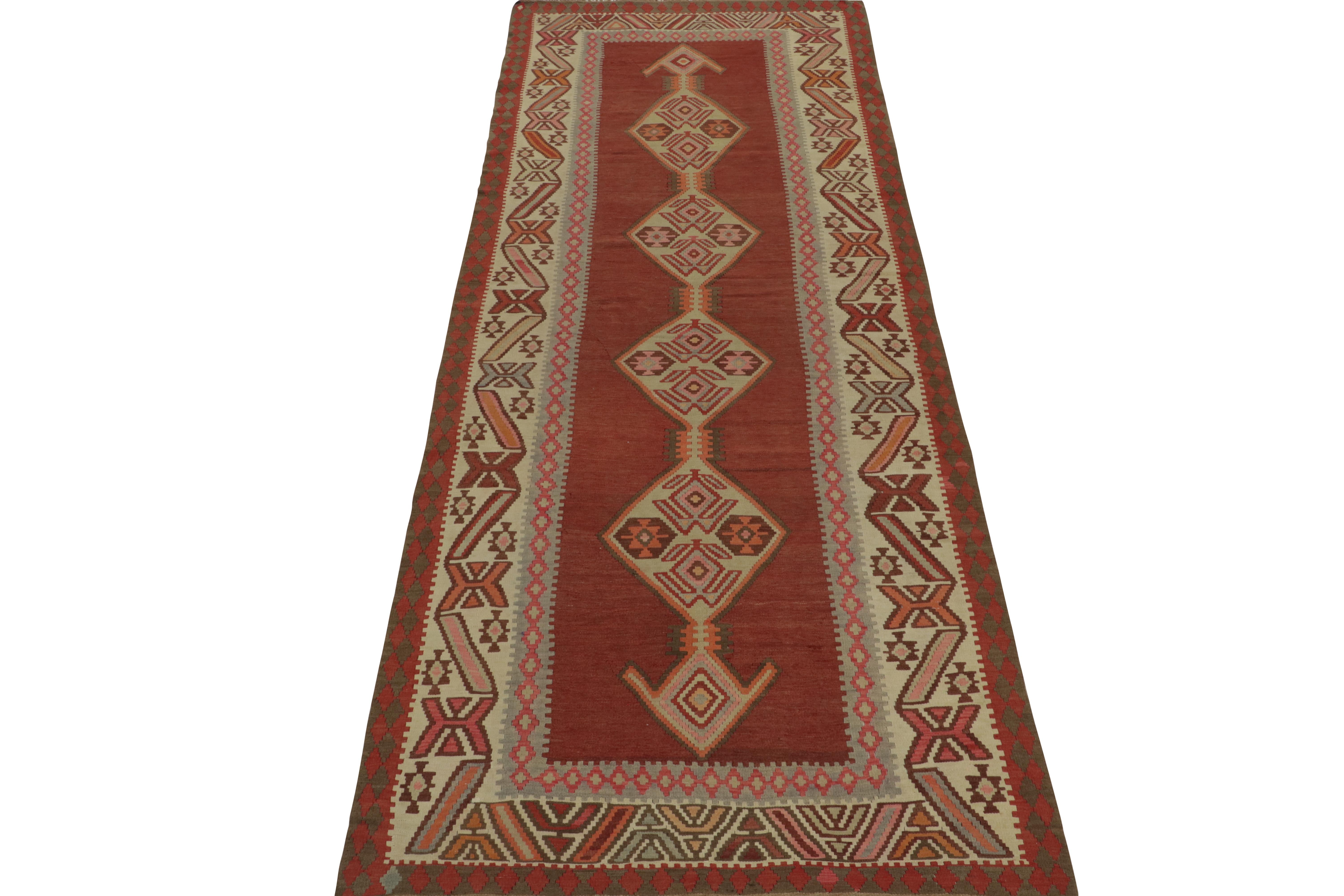 This vintage 6x16 Persian Kilim is a tribal rug from Meshkin—a small northwestern village known for its fabulous long rugs like this gallery runner. Handwoven in wool, it originates circa 1950-1960.

Further on the Design:

The design prefers