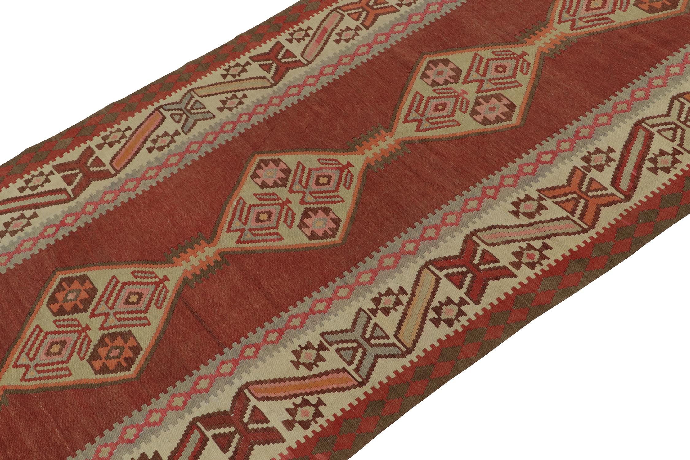 Hand-Knotted Vintage Persian Kilim in Brick Red with Polychromatic Medallions by Rug & Kilim For Sale