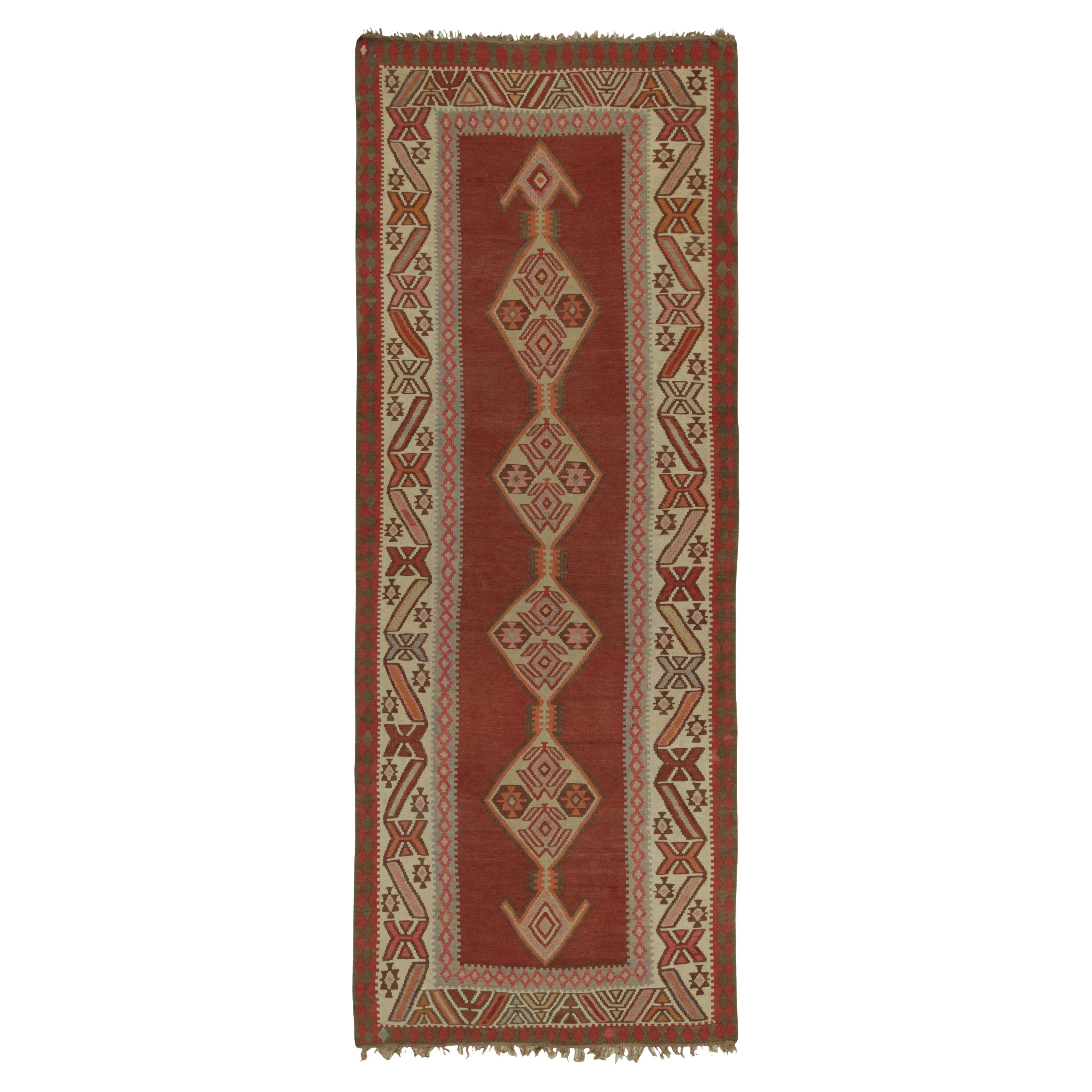 Vintage Persian Kilim in Brick Red with Polychromatic Medallions by Rug & Kilim For Sale