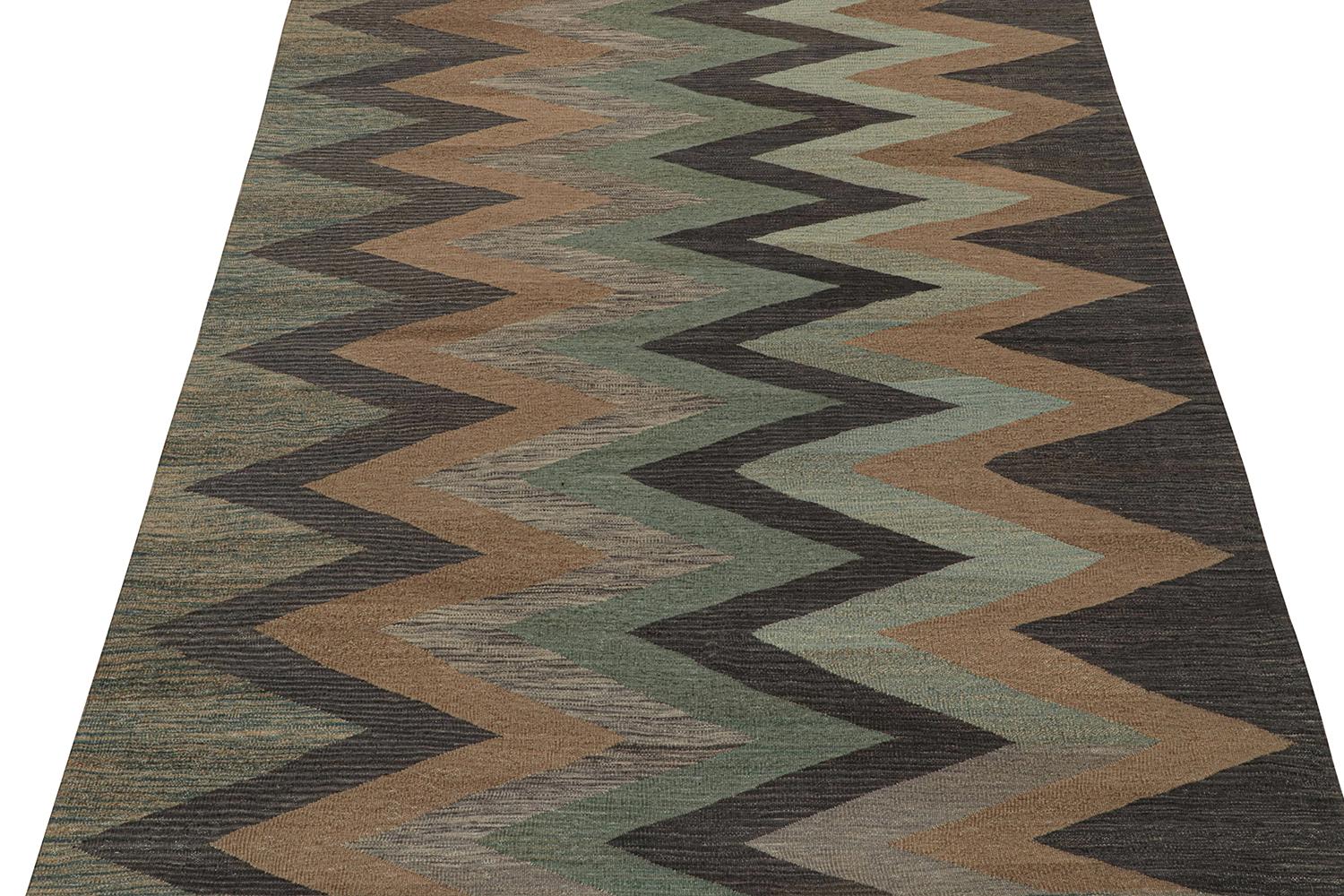 Vintage Persian Kilim in Brown and Teal Chevron Patterns by Rug & Kilim In Good Condition For Sale In Long Island City, NY