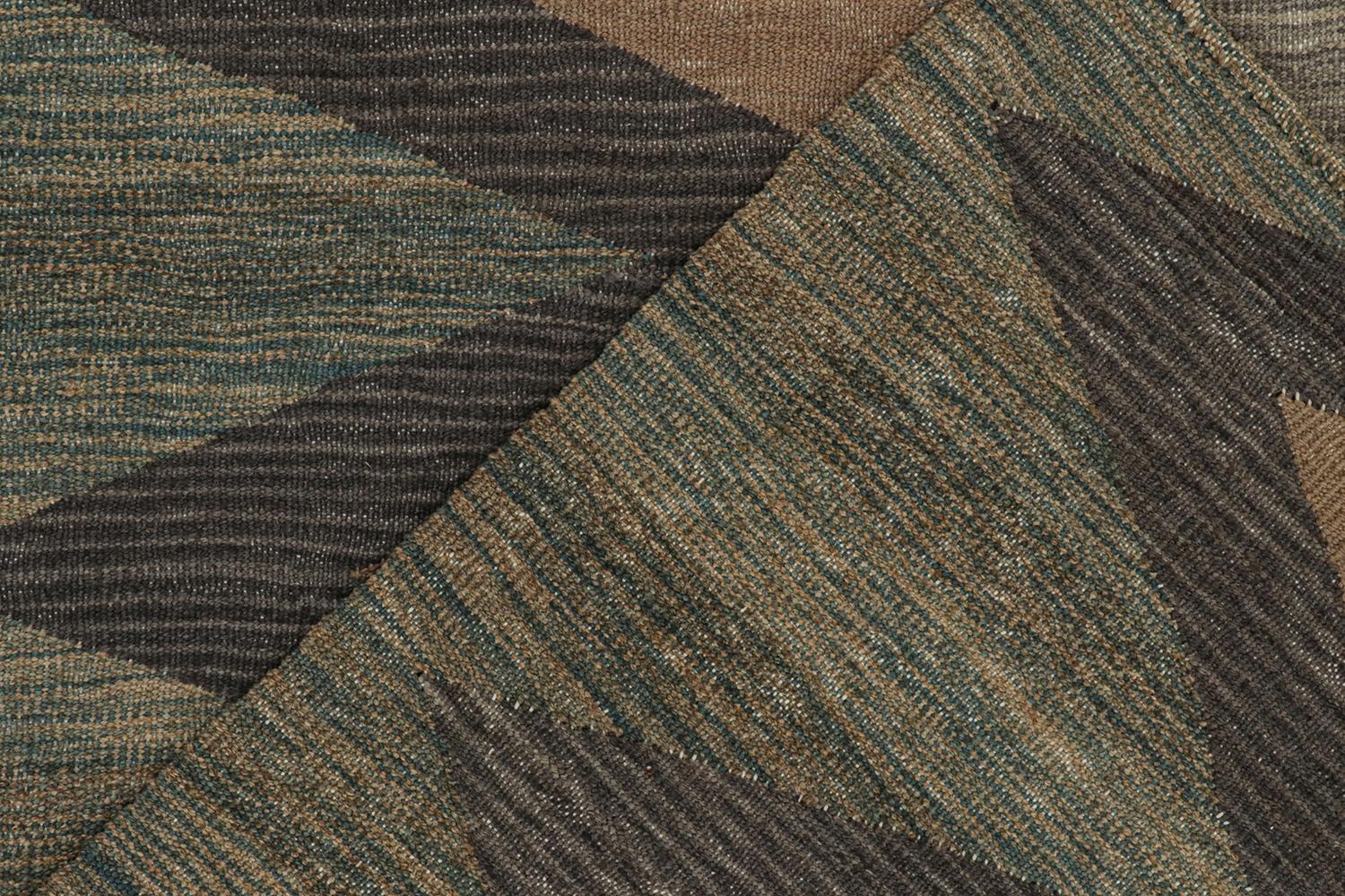 Wool Vintage Persian Kilim in Brown and Teal Chevron Patterns by Rug & Kilim For Sale