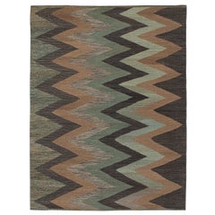 Kilim persiano vintage con motivo Chevron marrone e verde acqua di Rug & Kilim