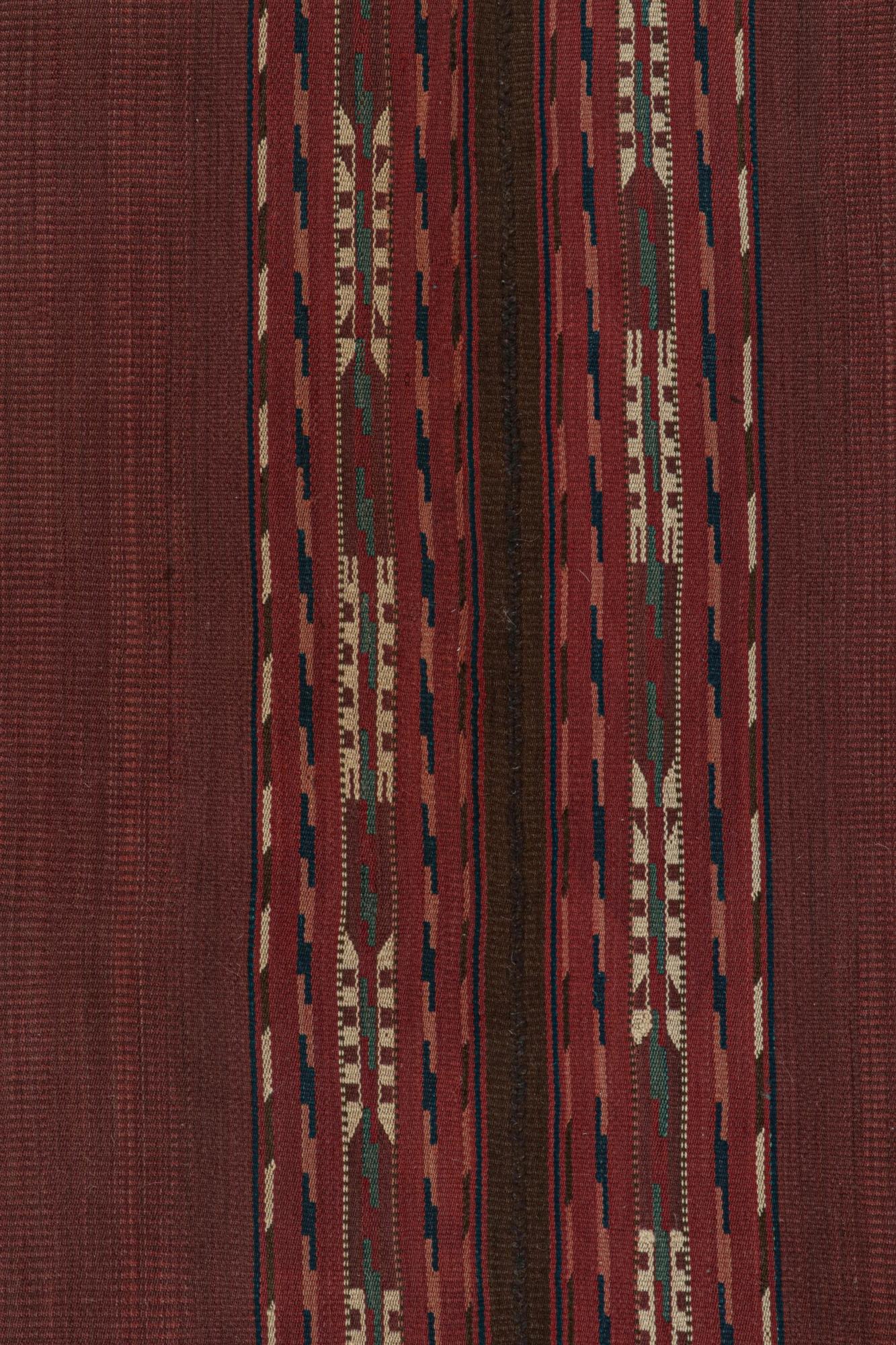 Mid-20th Century Vintage Persian Kilim in Burgundy Stripes with Geometric Patterns For Sale
