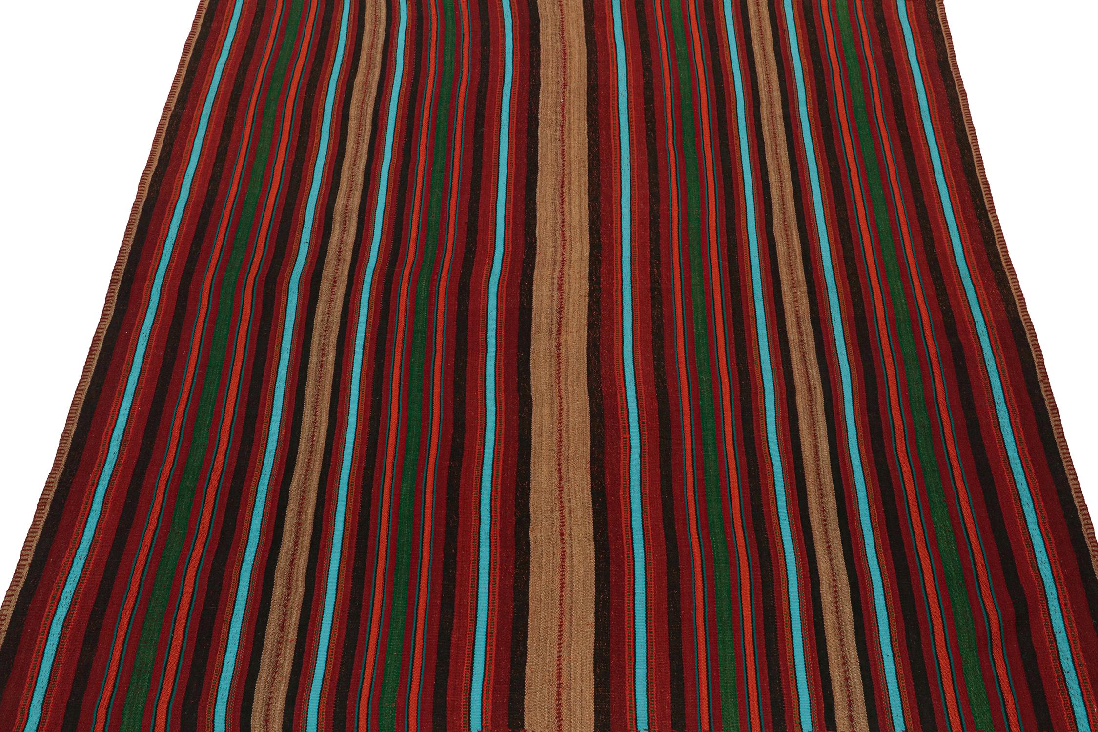 Tribal Vintage Persian Kilim in Burgundy with Multicolor Stripes by Rug & Kilim For Sale