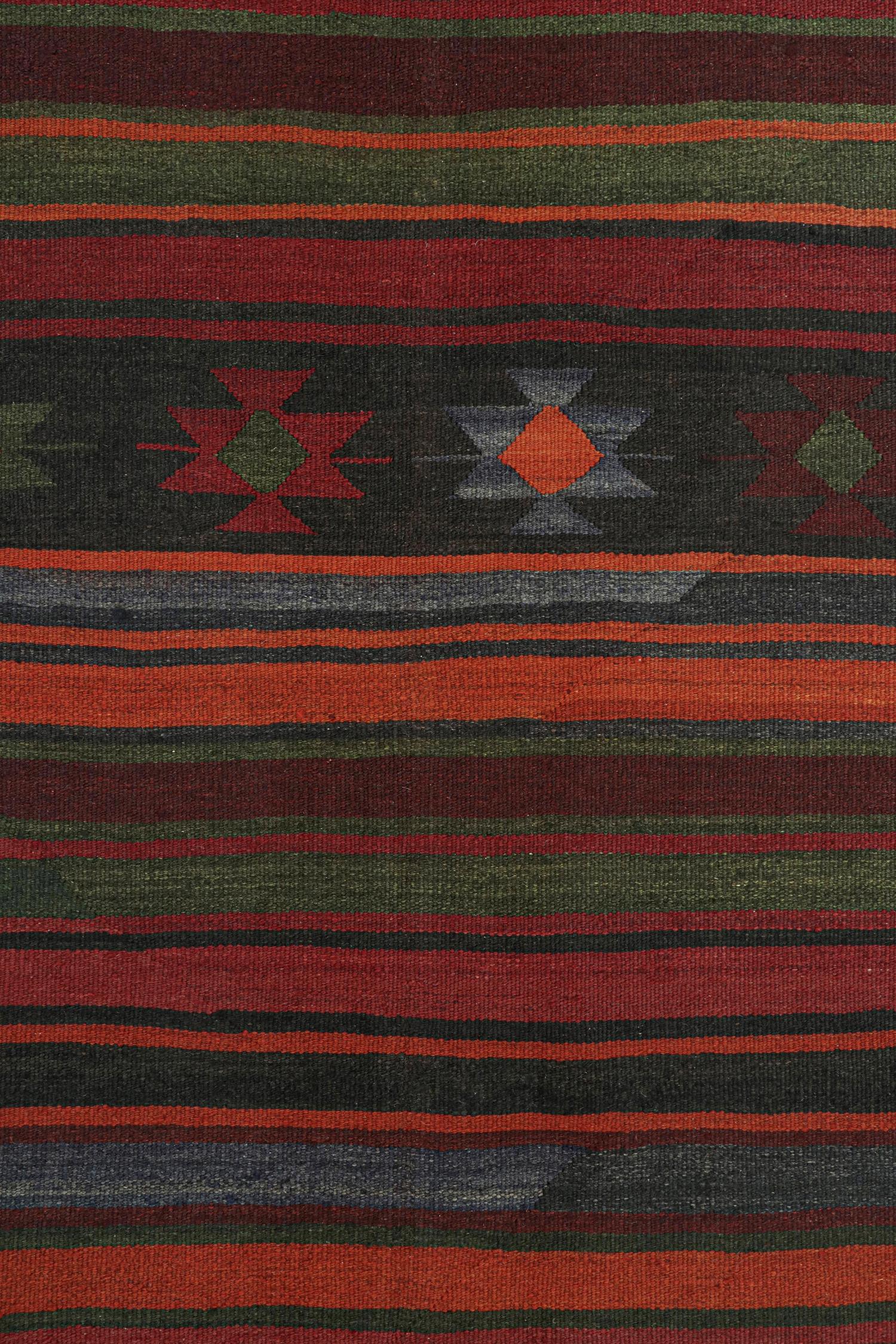 Mid-20th Century Vintage Persian Kilim in Burgundy with Polychromatic Stripes by Rug & Kilim For Sale