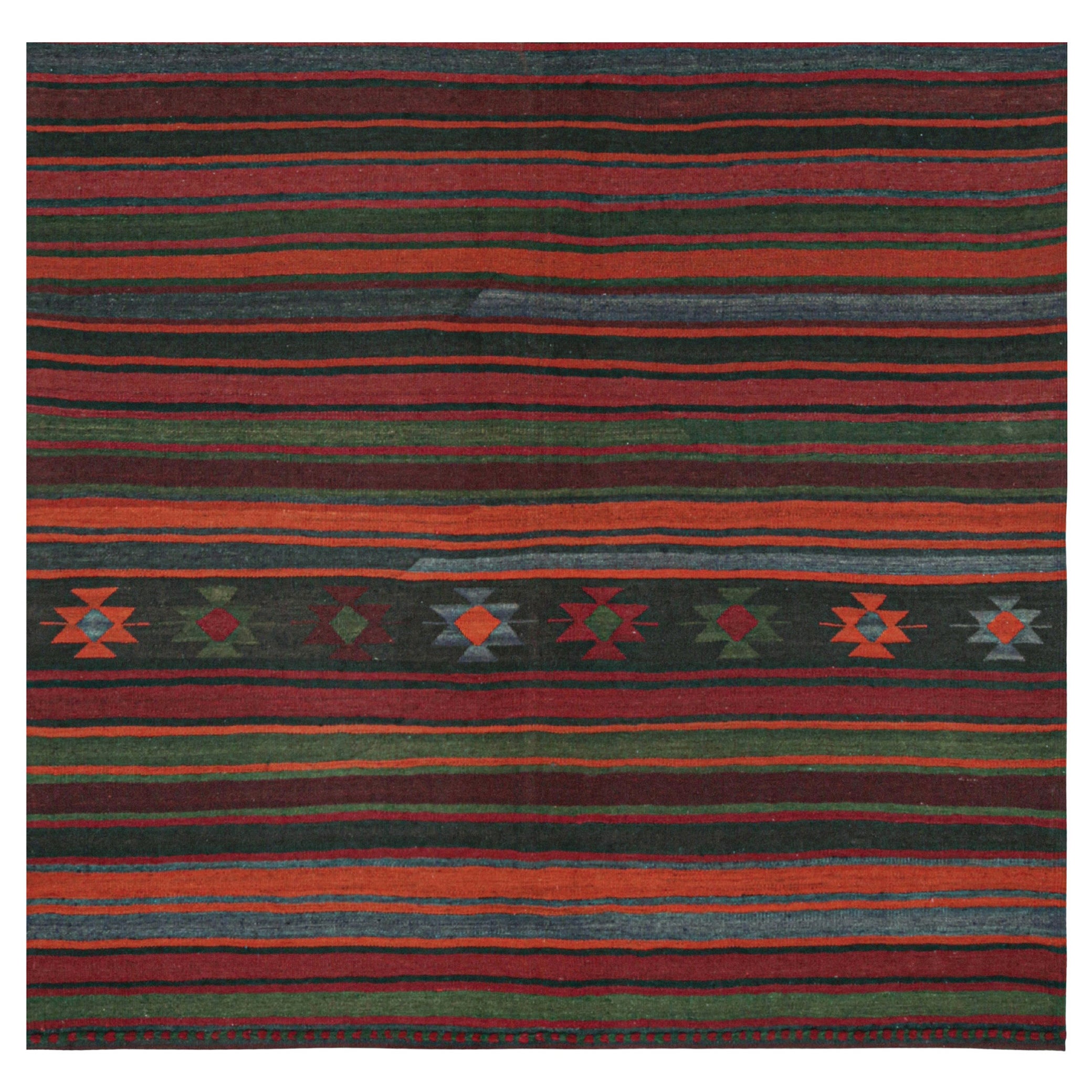 Kilim persiano vintage in borgogna con strisce policrome di Rug & Kilim