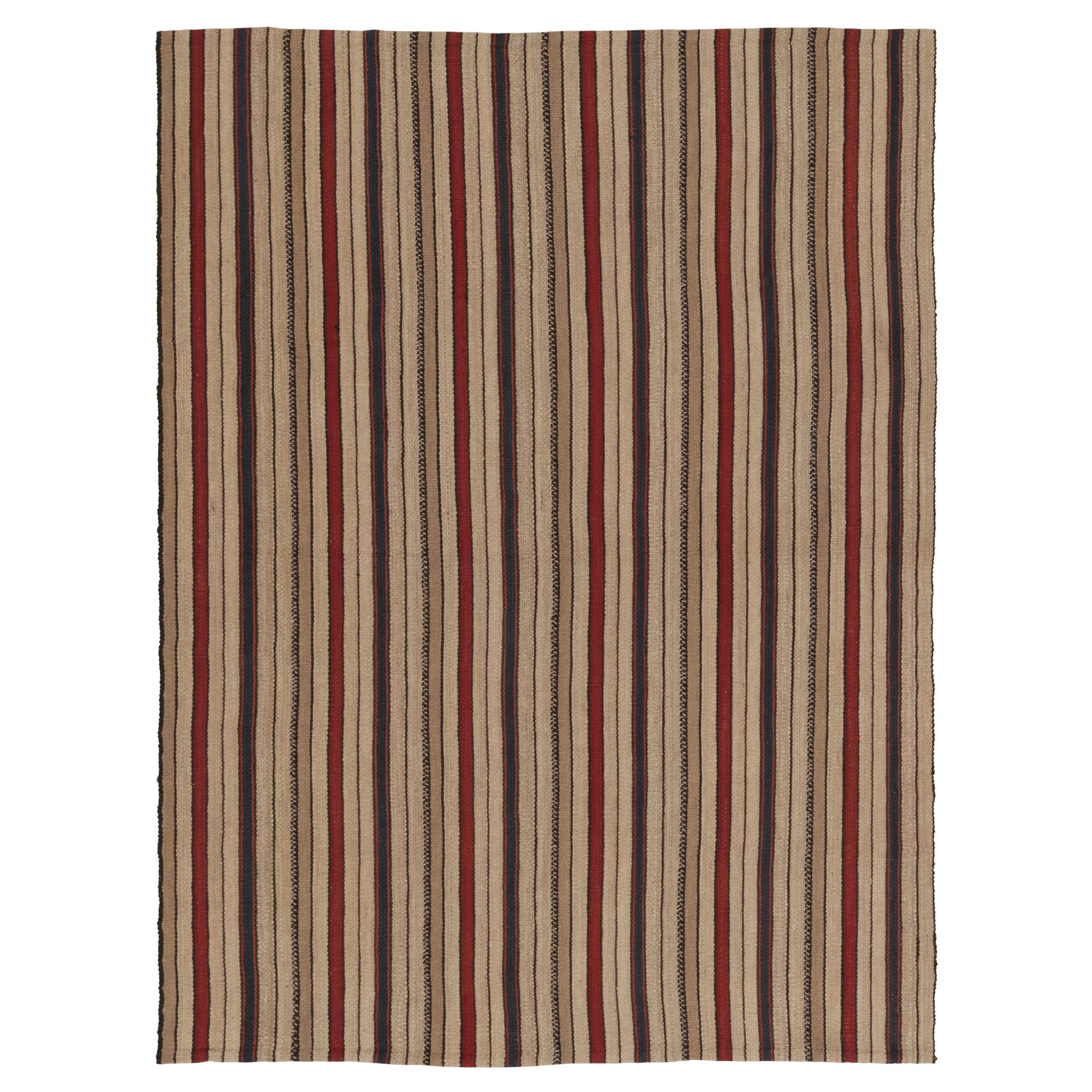Vintage Persian Kilim in Crimson Red and Beige-Brown Stripes - Rug 
Kilim For Sale