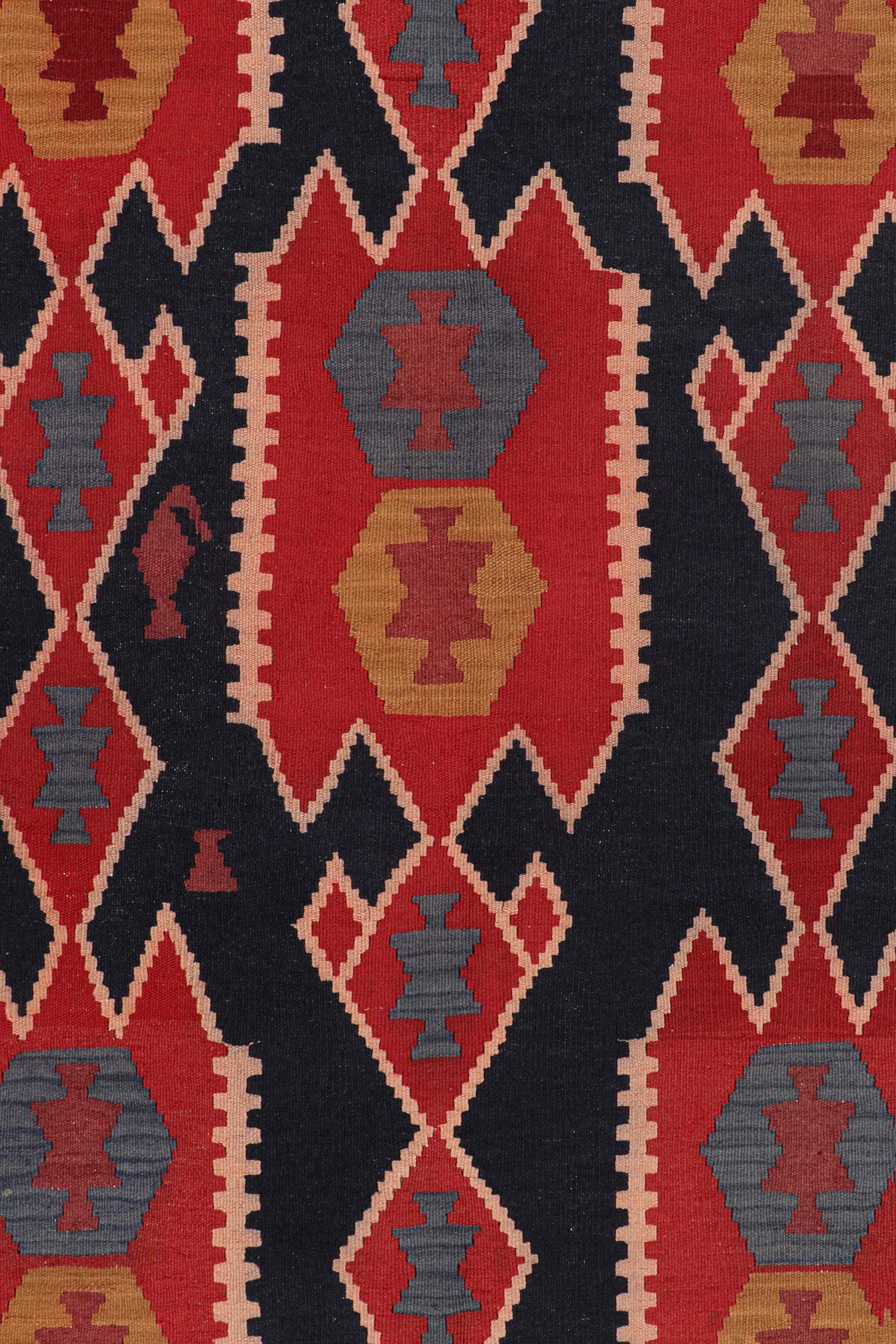 Mid-20th Century Vintage Persian Kilim in Navy Blue with Red Geometric Patterns by Rug & Kilim For Sale