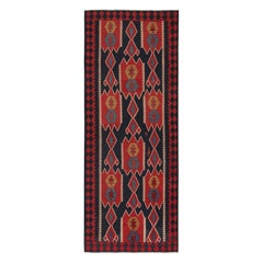Persischer Kelim in Marineblau mit roten geometrischen Mustern von Teppich & Kilim