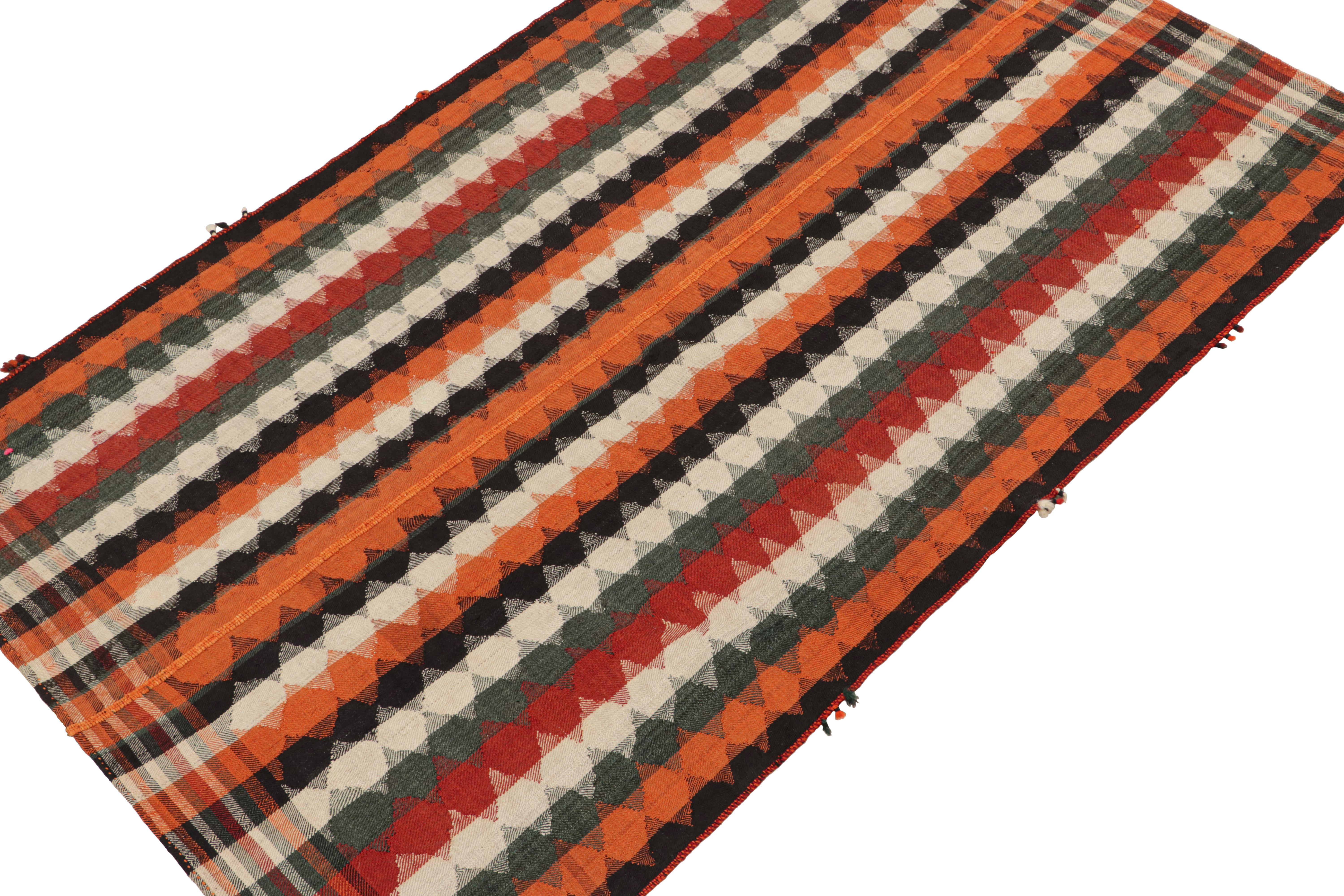 Hand-Knotted Vintage Persian Kilim in Orange and Multicolor Stripes For Sale