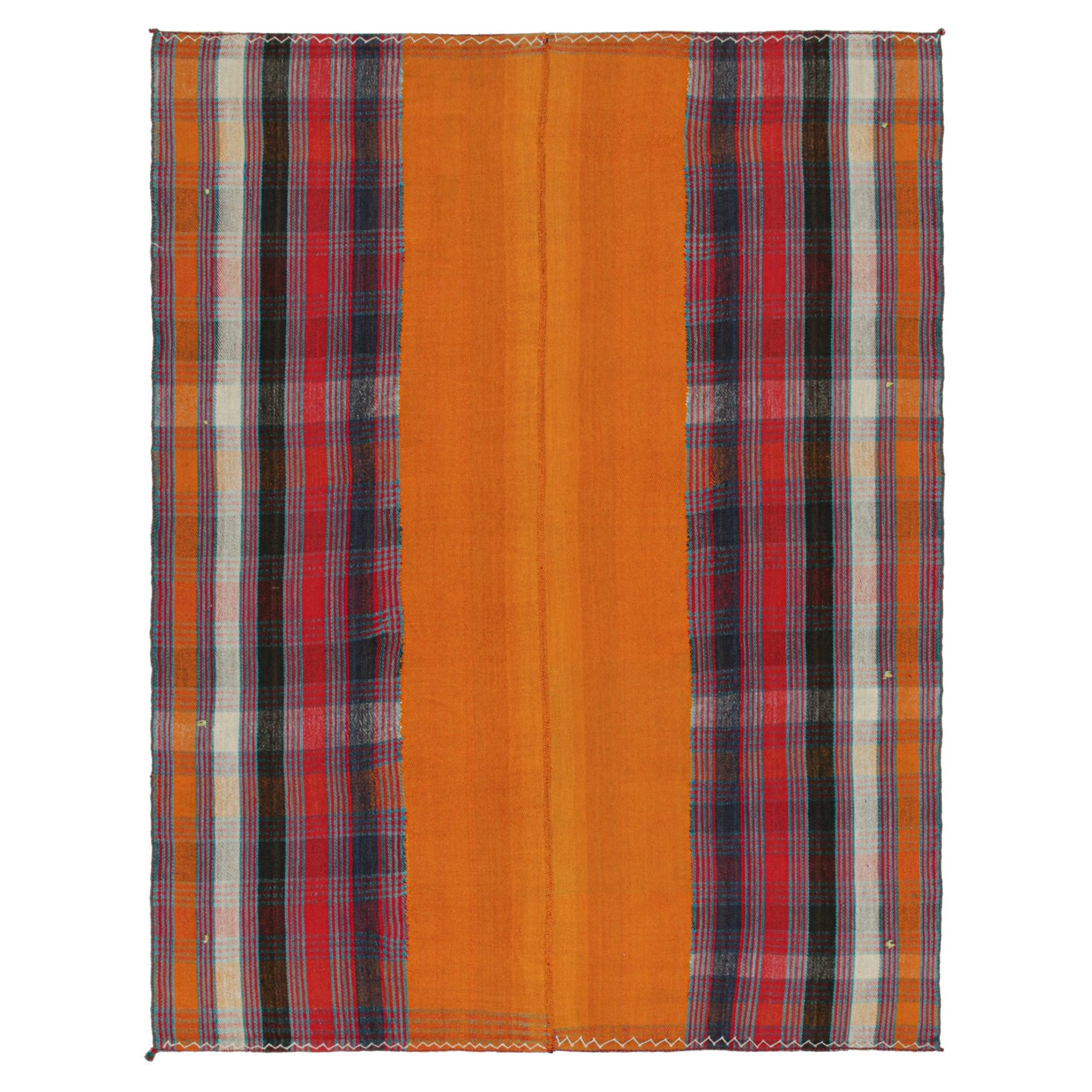 Persischer Kelim im Vintage-Stil mit orangefarbenen und mehrfarbigen Streifen, Paneelstil von Rug & Kilim