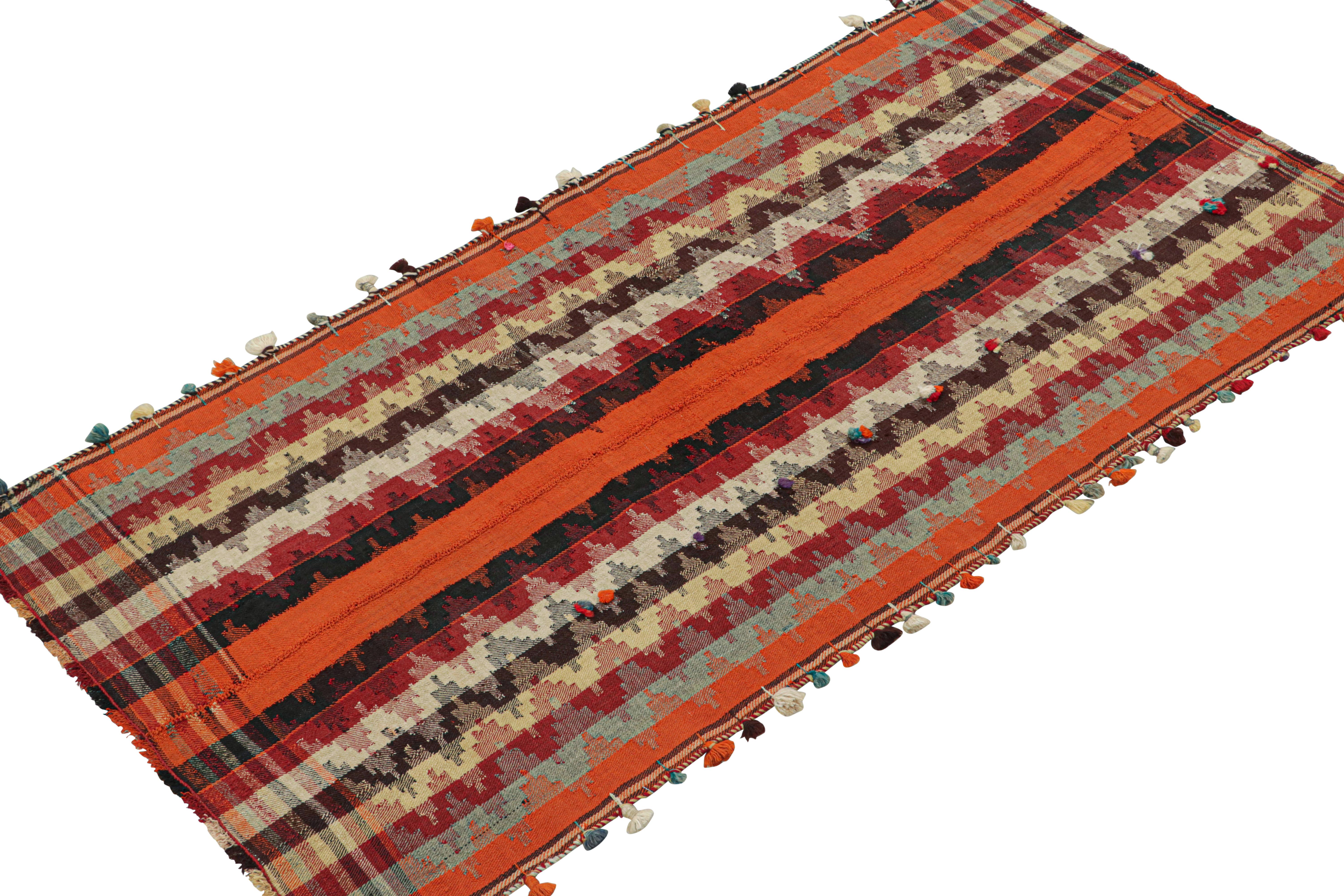 Tribal Vintage Persian Kilim in Orange with Stripes and Chevrons For Sale