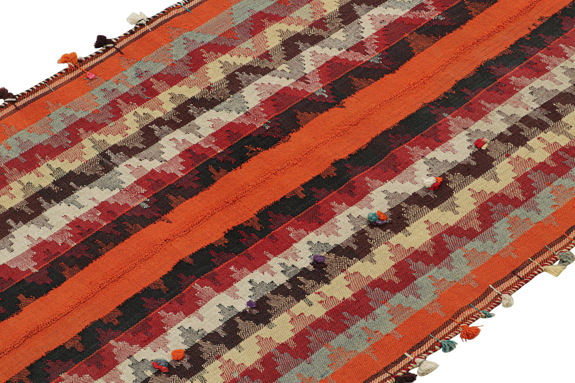 Hand-Knotted Vintage Persian Kilim in Orange with Stripes and Chevrons For Sale