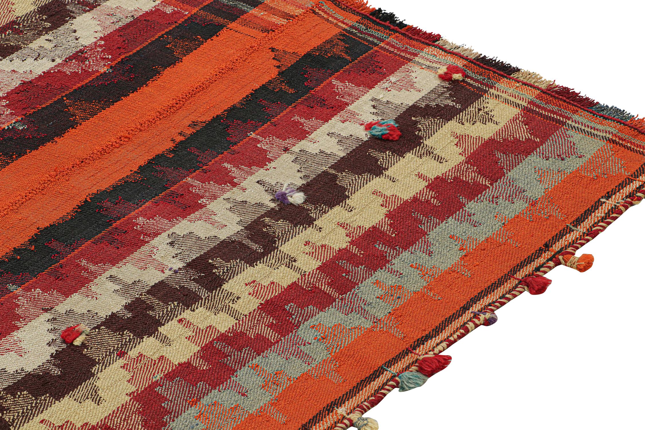 Vintage Persian Kilim in Orange with Stripes and Chevrons In Good Condition For Sale In Long Island City, NY