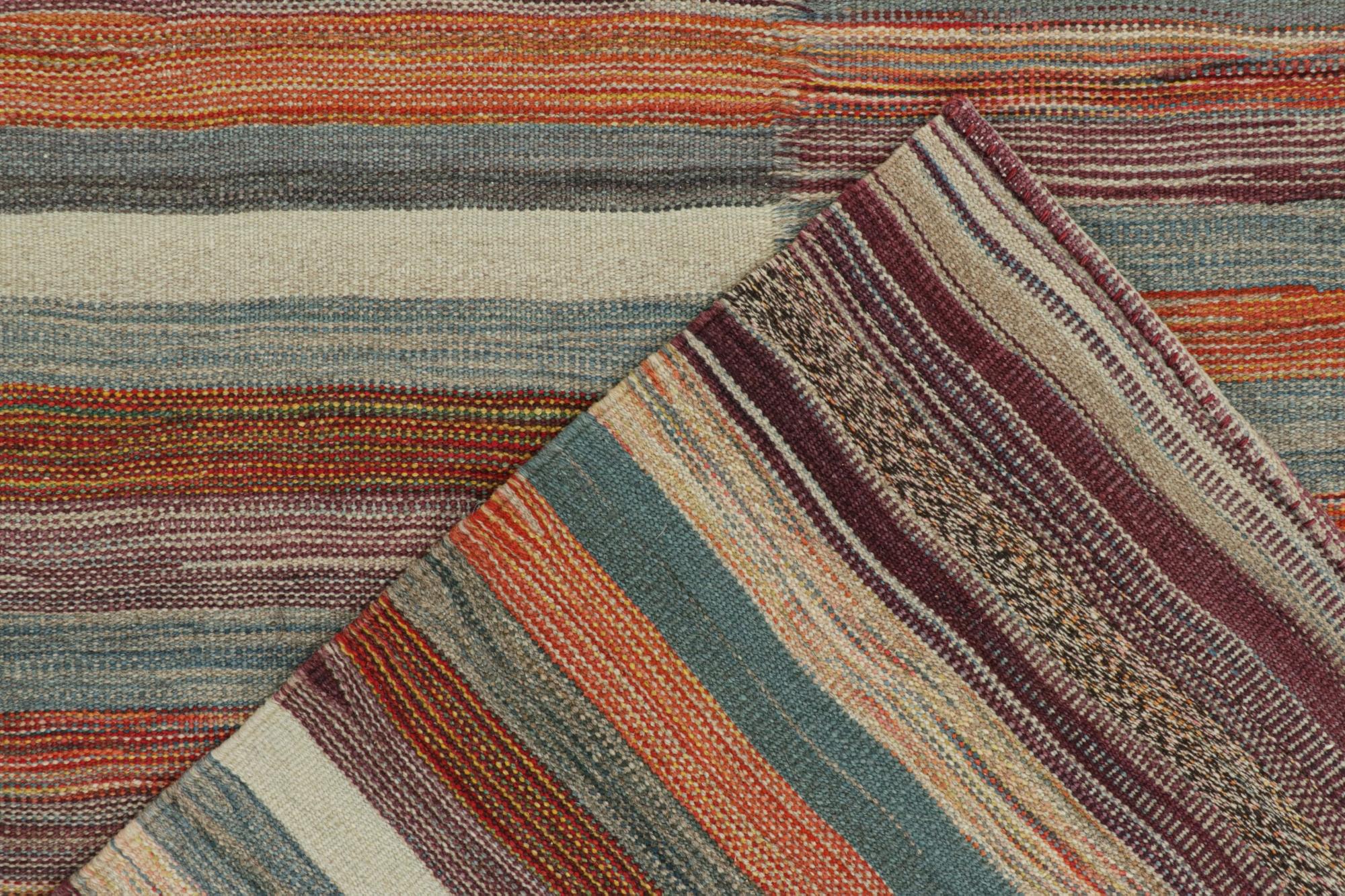 Wool Vintage Persian Kilim in Panel-Weave with Polychromatic Stripes by Rug & Kilim For Sale