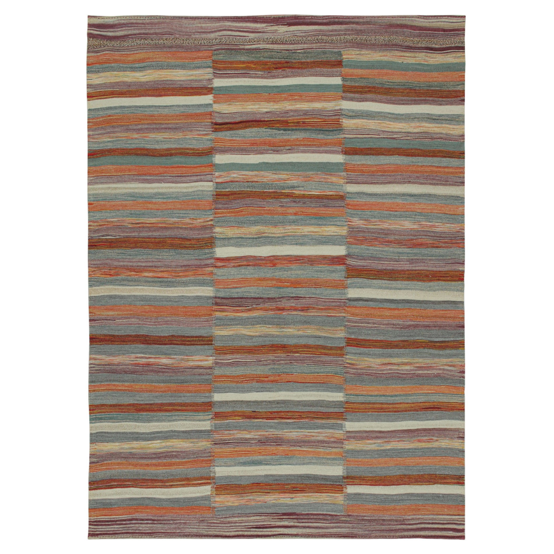 Kilim persiano vintage in tessuto a pannelli con strisce policromatiche di Rug & Kilim