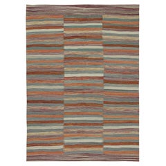 Kilim persiano vintage in tessuto a pannelli con strisce policromatiche di Rug & Kilim