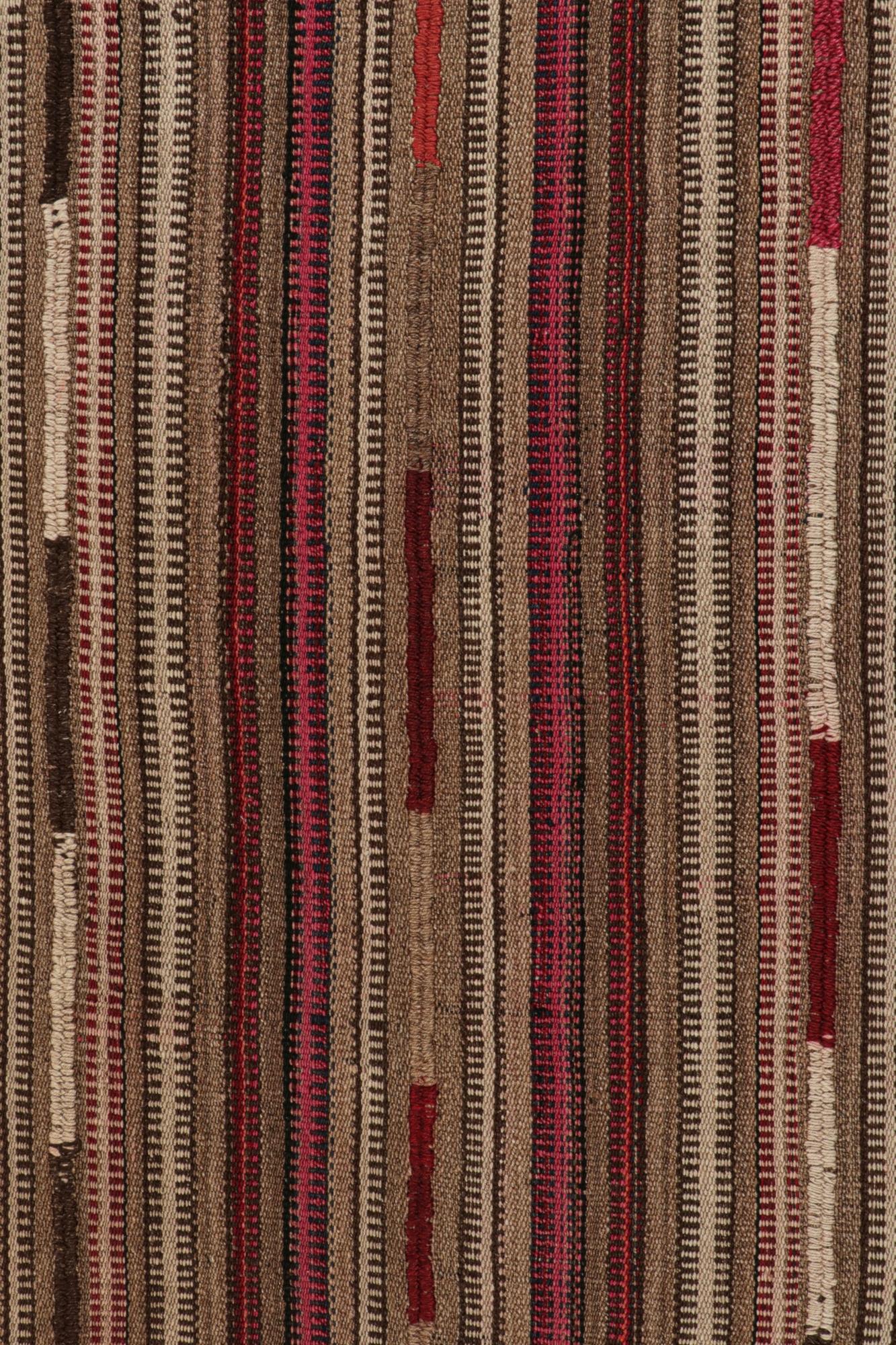 Tribal Vintage Persian Kilim in Pink and Beige-Brown Stripes by Rug & Kilim For Sale