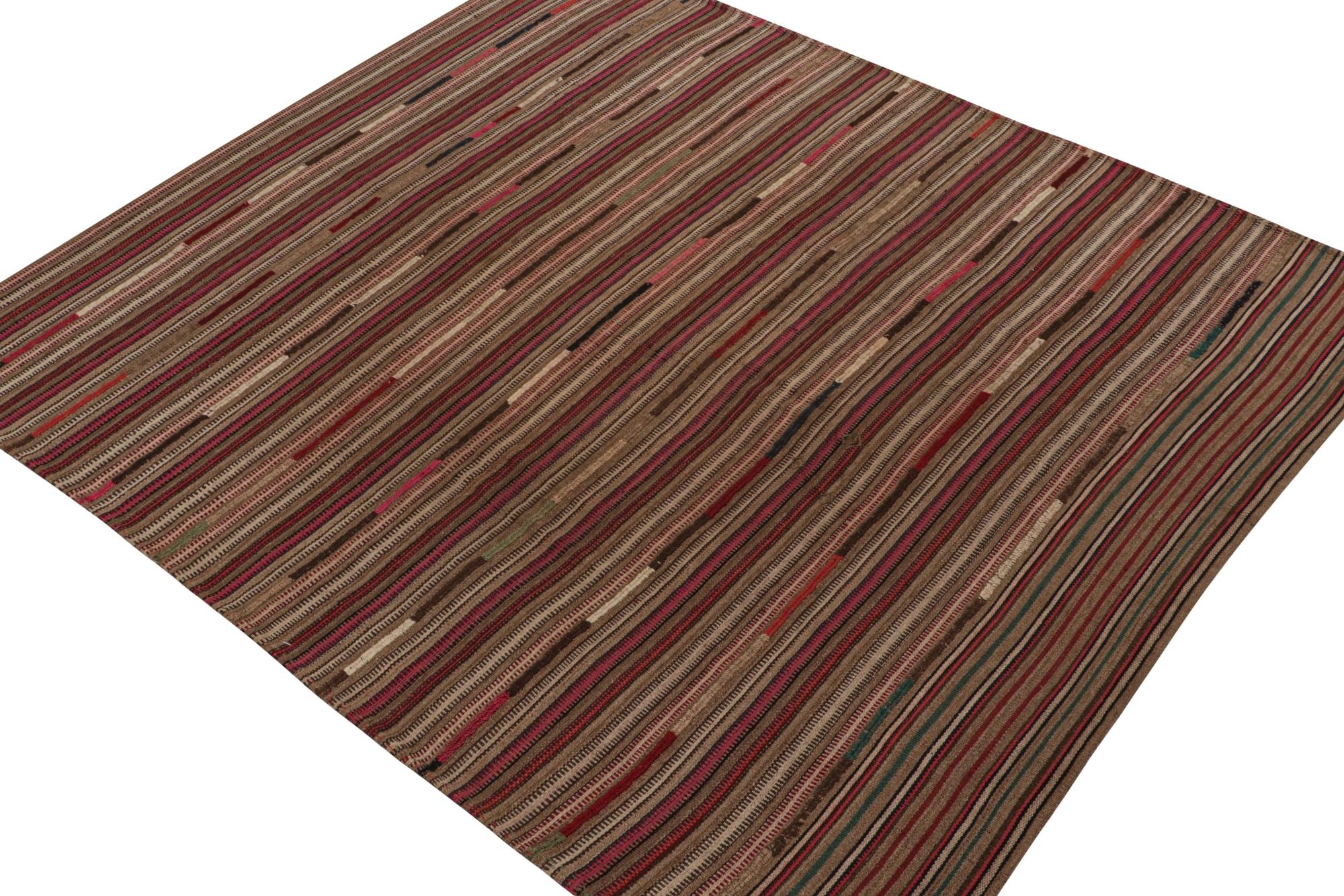 Vintage Persian Kilim in Pink and Beige-Brown Stripes by Rug & Kilim In Good Condition For Sale In Long Island City, NY