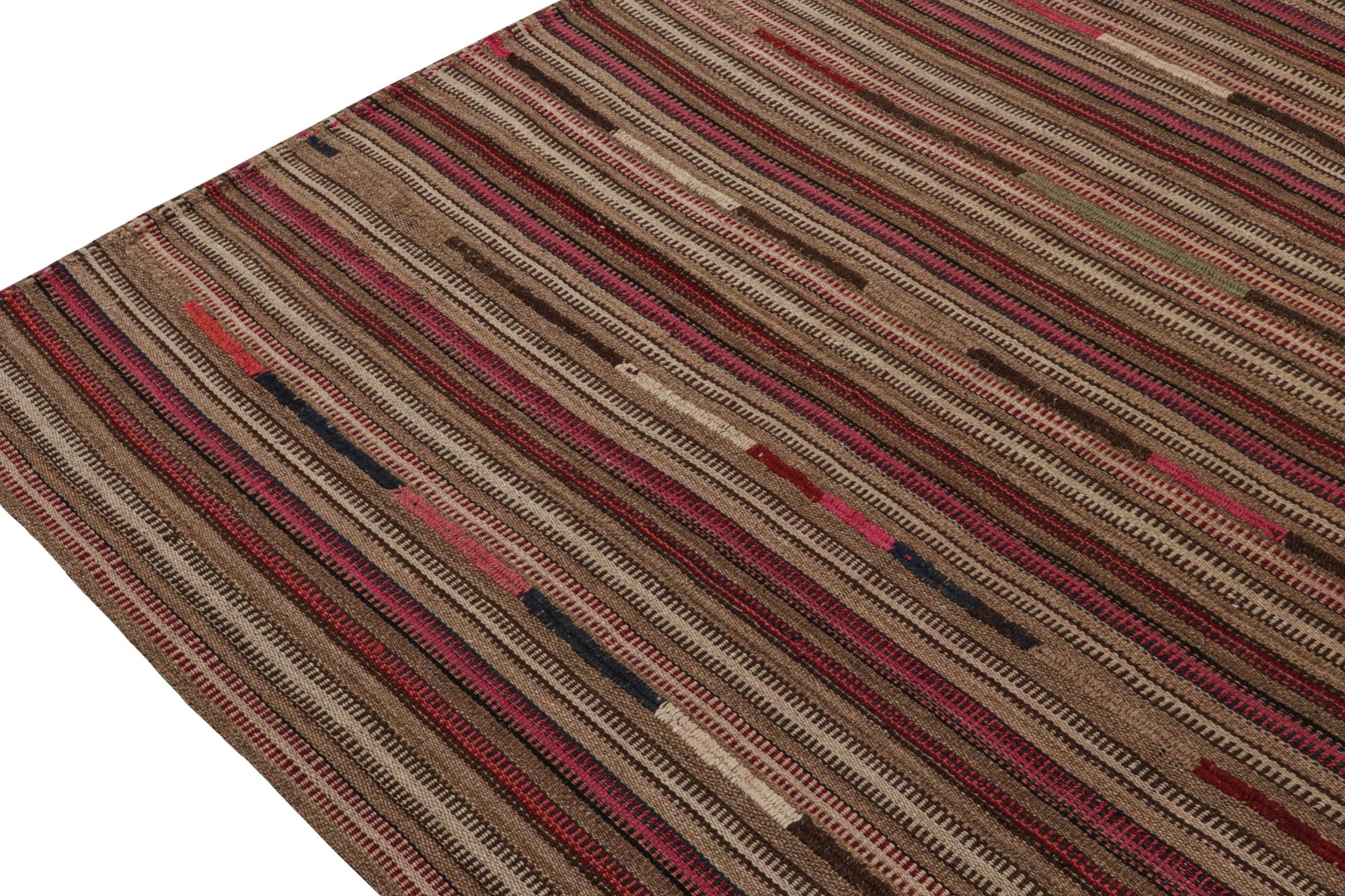 Mid-20th Century Vintage Persian Kilim in Pink and Beige-Brown Stripes by Rug & Kilim For Sale