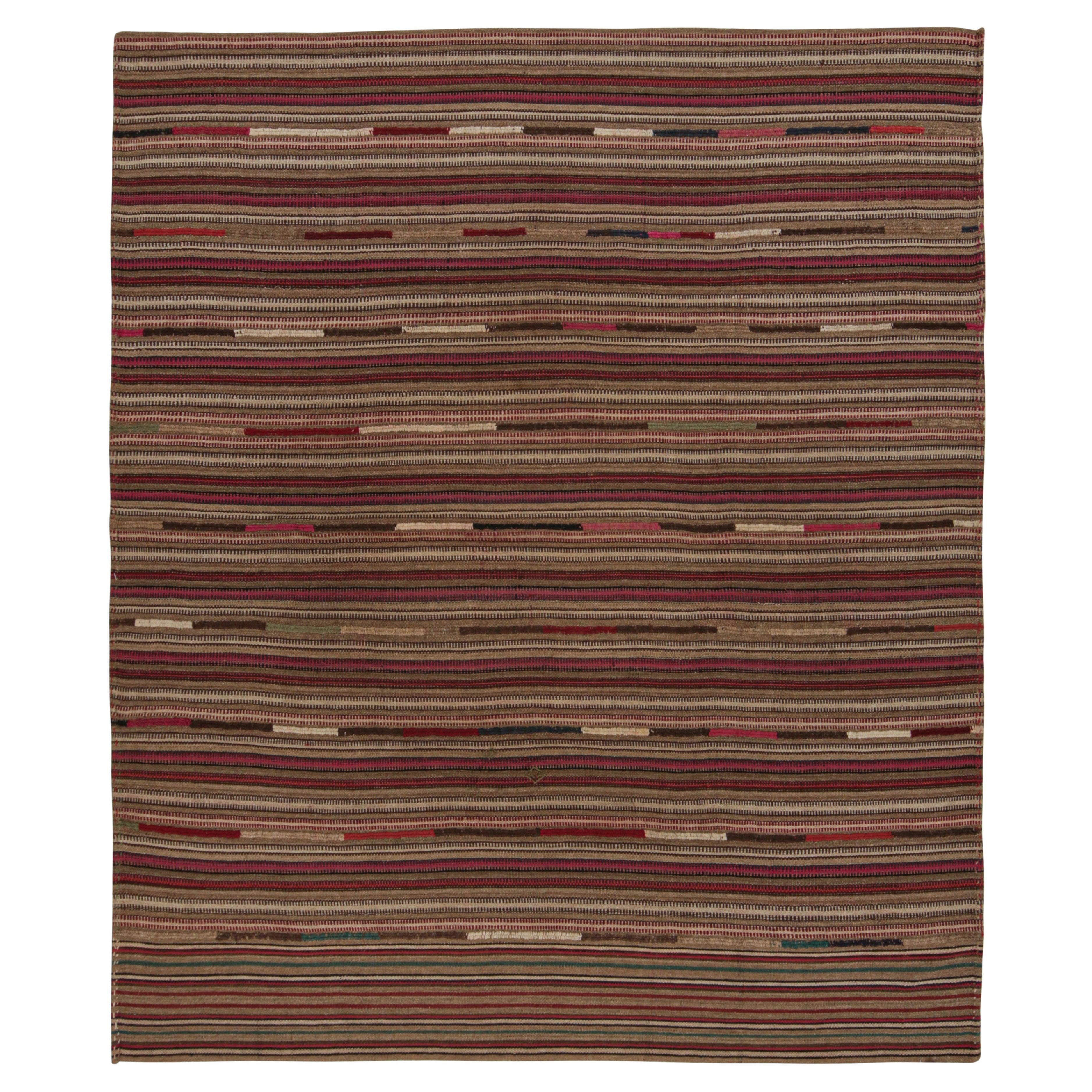 Vintage Persian Kilim in Pink and Beige-Brown Stripes by Rug 
Kilim For Sale