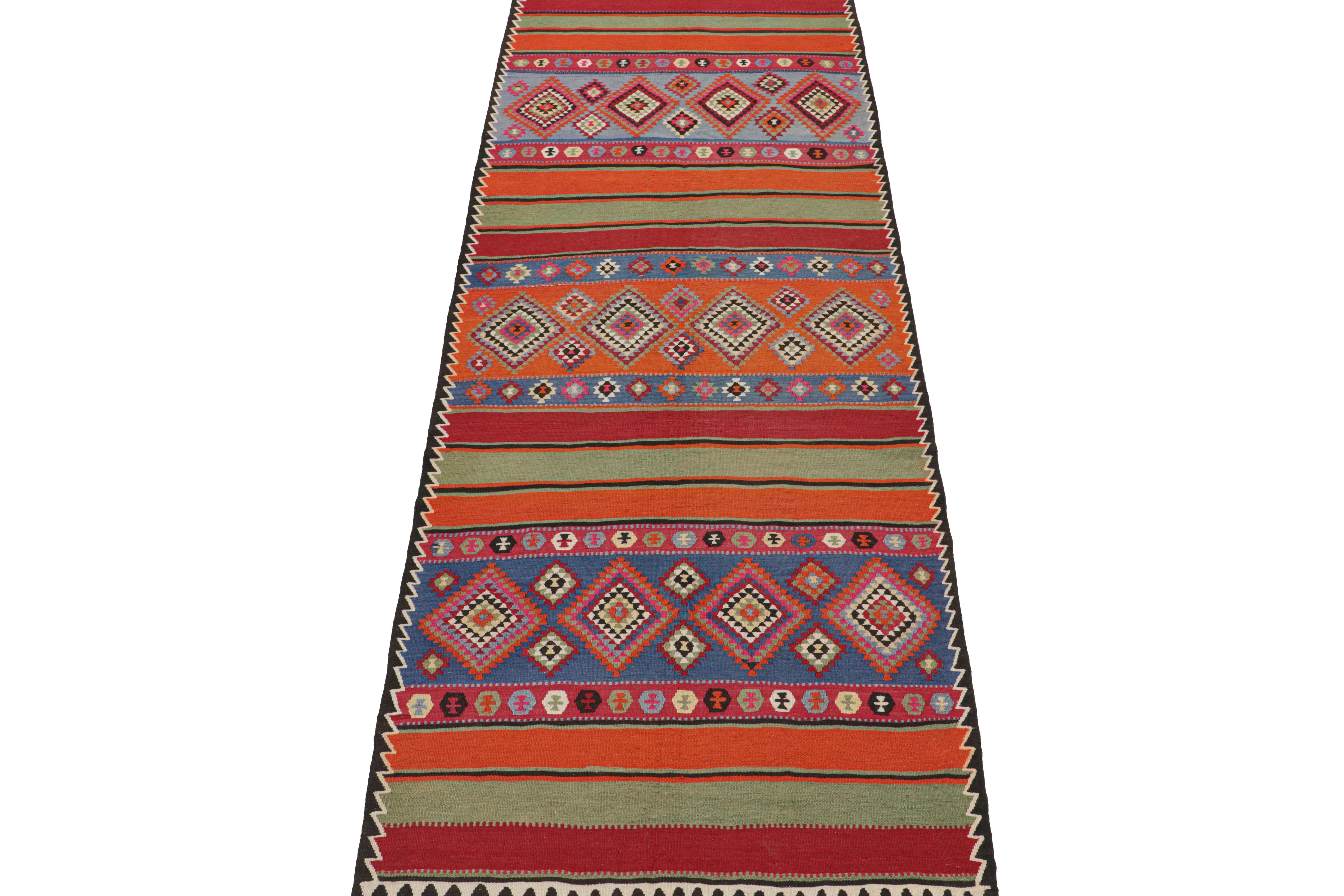 Hand-Knotted Vintage Persian Kilim in Polychromatic Geometric Patterns For Sale