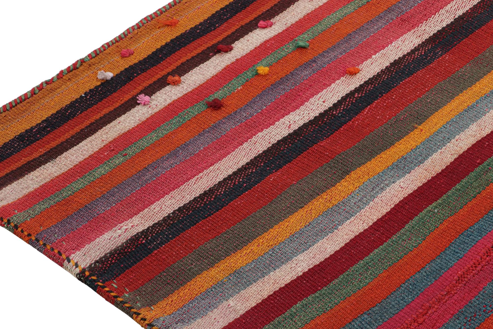 Mid-20th Century Vintage Persian Kilim in Polychromatic Stripes by Rug & Kilim For Sale