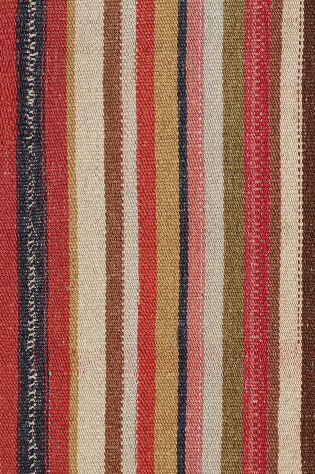 Tribal Vintage Persian Kilim in Polychromatic Stripes, Panel Style by Rug & Kilim For Sale