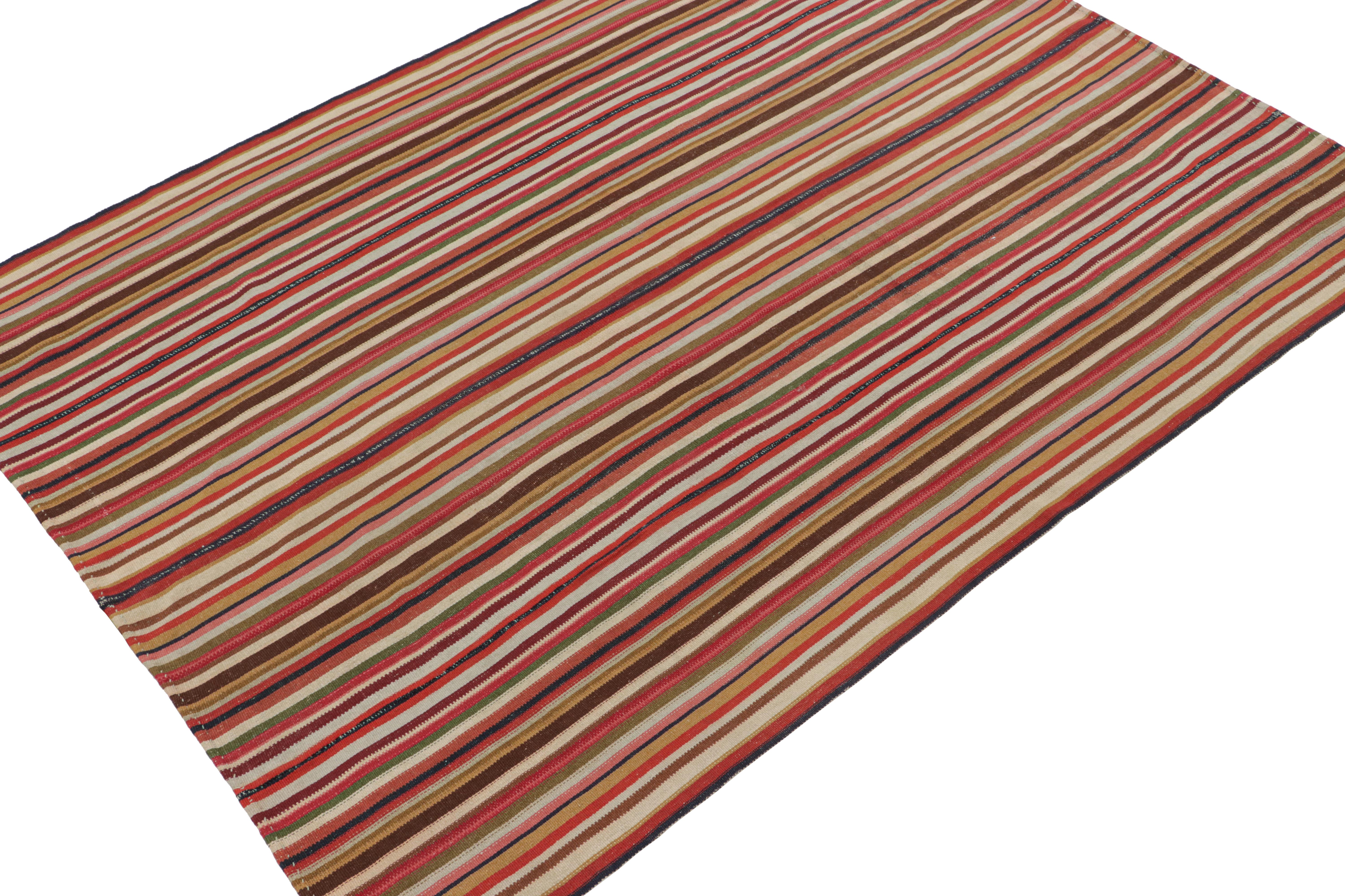 Hand-Knotted Vintage Persian Kilim in Polychromatic Stripes, Panel Style by Rug & Kilim For Sale