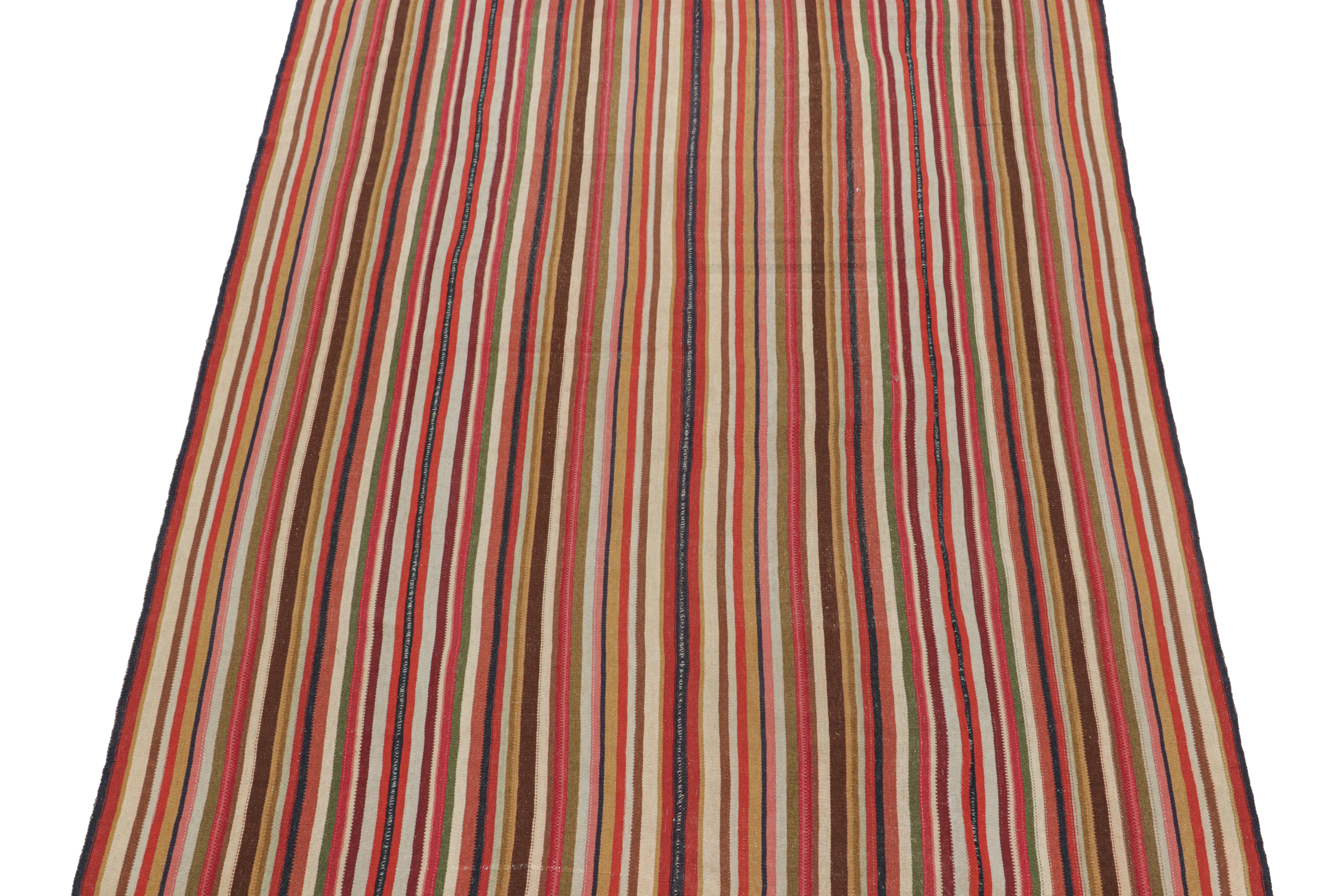 Vintage Persian Kilim in Polychromatic Stripes, Panel Style by Rug & Kilim In Good Condition For Sale In Long Island City, NY