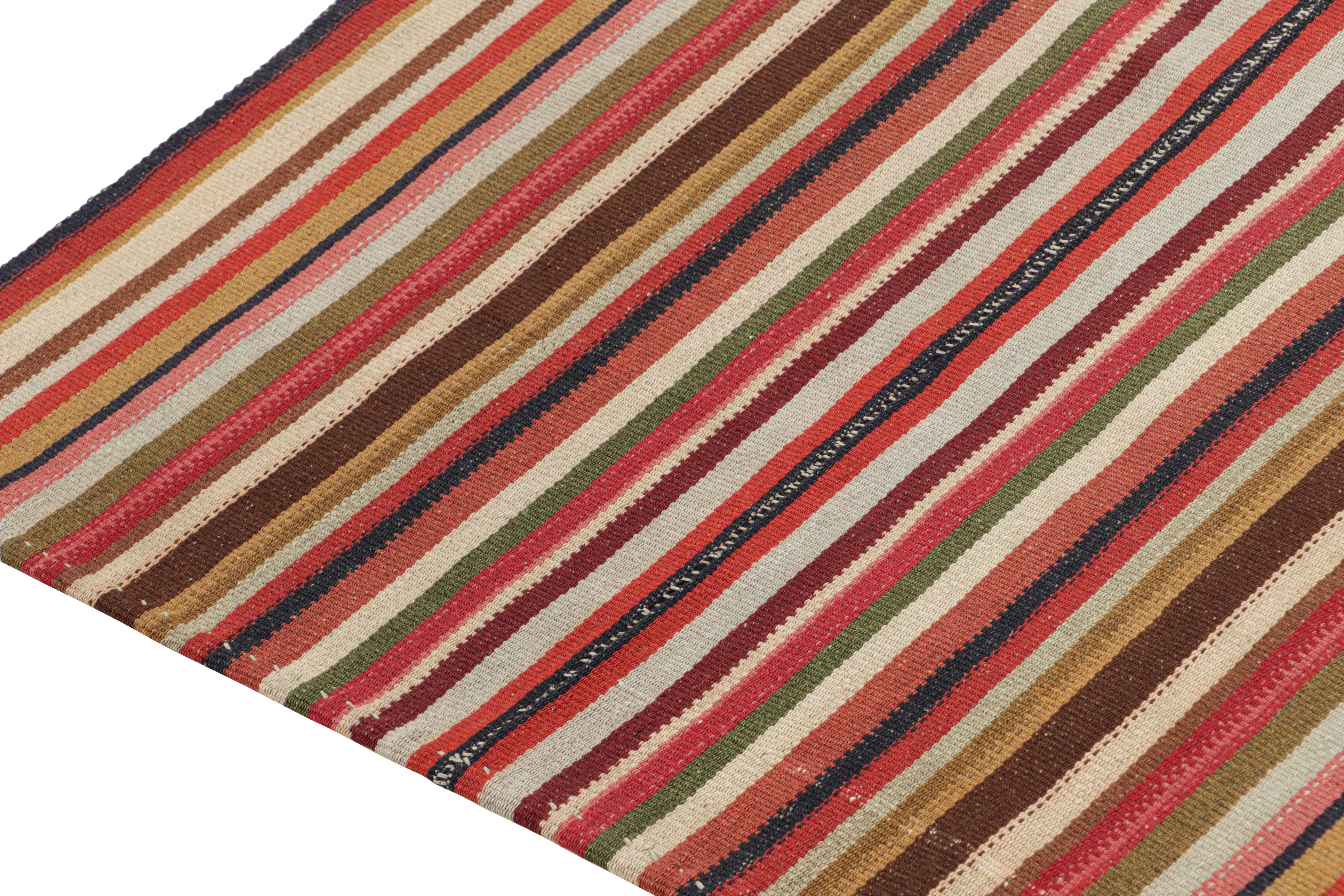 Mid-20th Century Vintage Persian Kilim in Polychromatic Stripes, Panel Style by Rug & Kilim For Sale