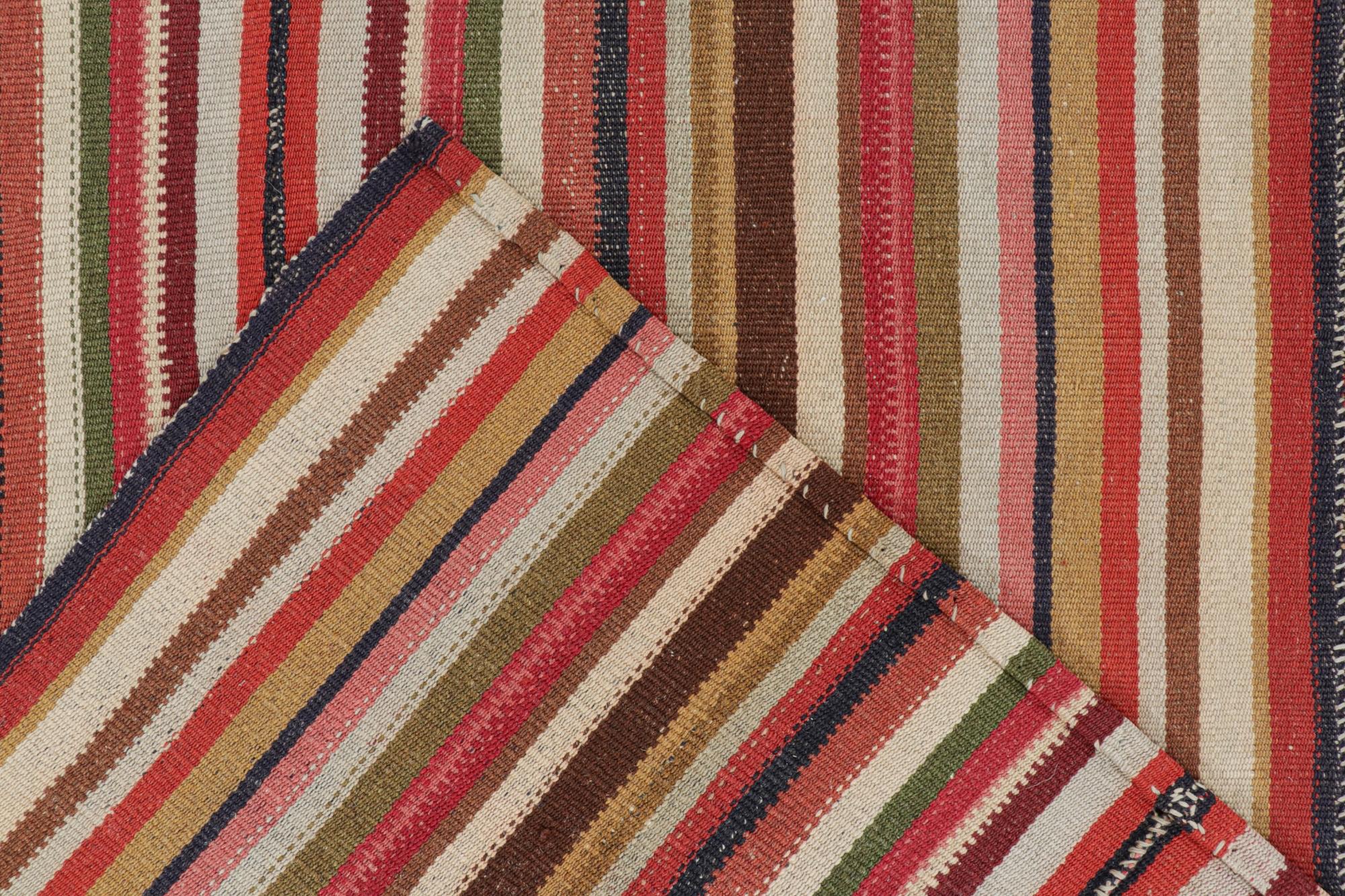 Wool Vintage Persian Kilim in Polychromatic Stripes, Panel Style by Rug & Kilim For Sale