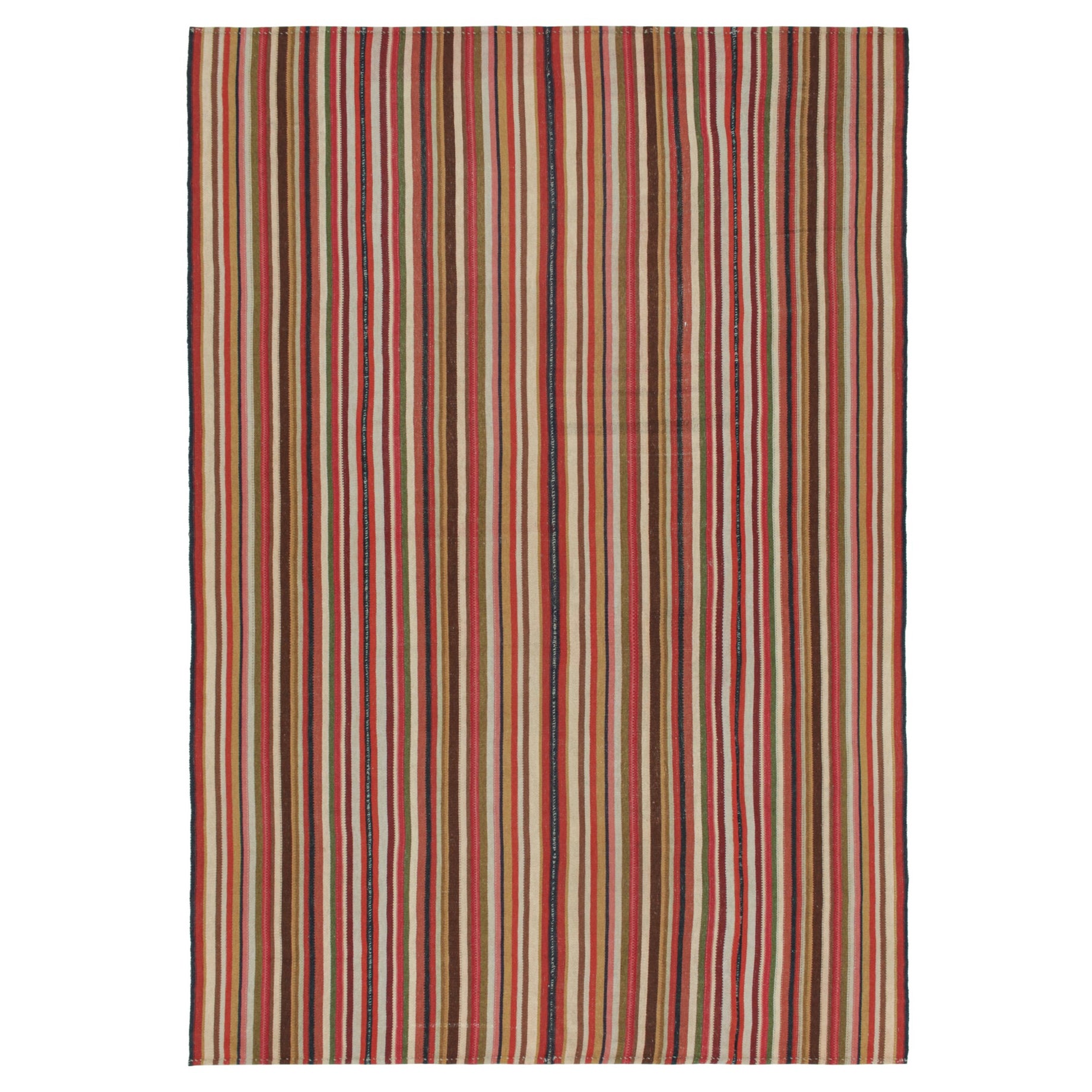 Persischer Kelim in polychromen Streifen, Täfelungsstil von Teppich & Kilim