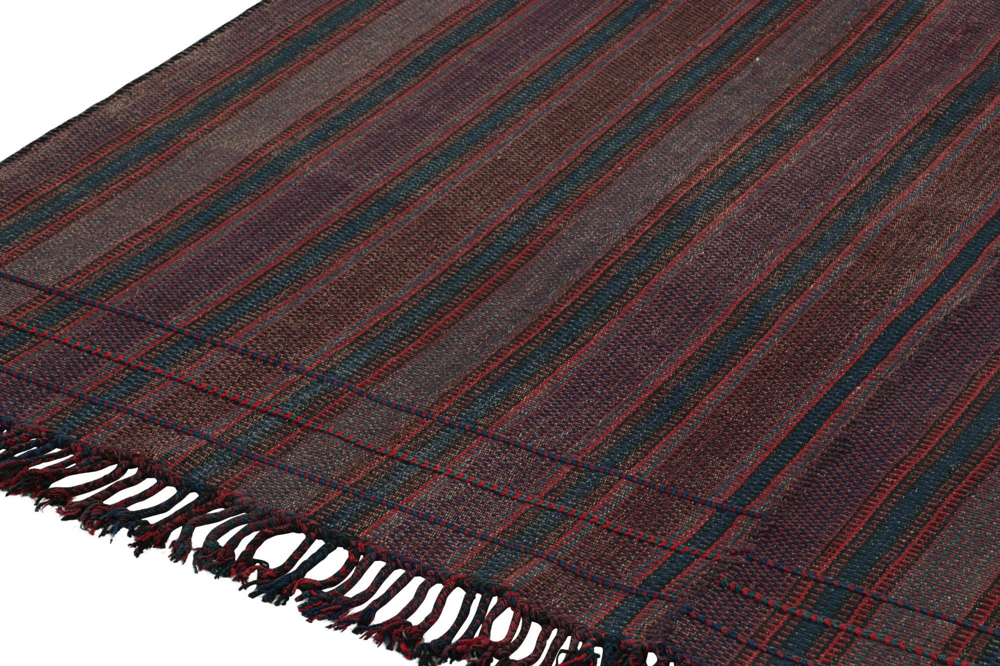 Hand-Woven Vintage Persian Kilim in Purple, Red and Blue Stripes For Sale