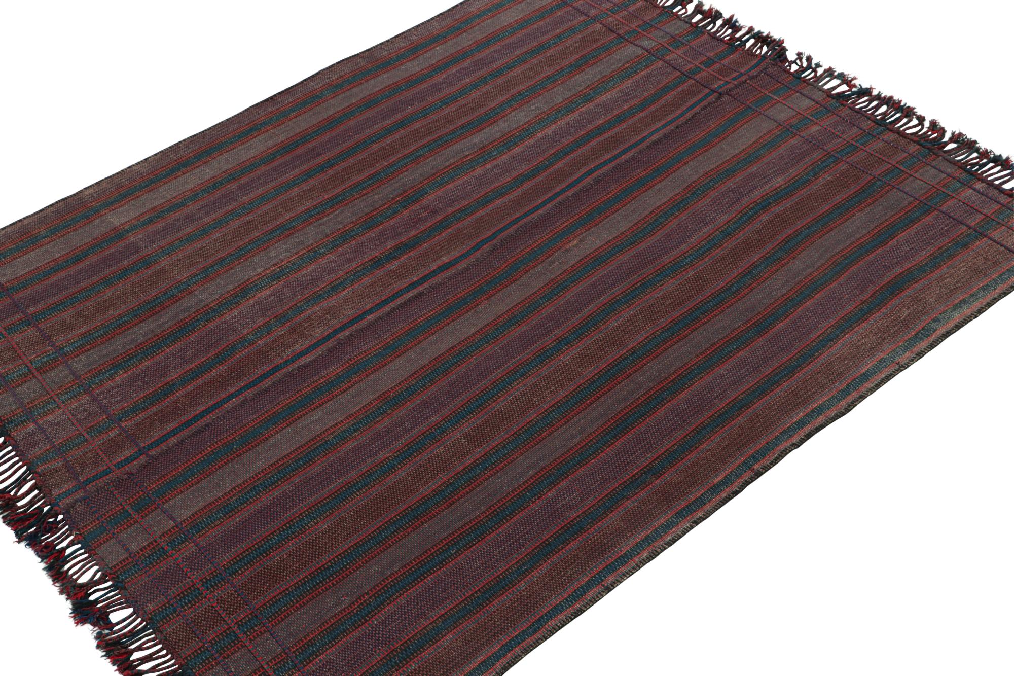 Vintage Persian Kilim in Purple, Red and Blue Stripes In Good Condition For Sale In Long Island City, NY