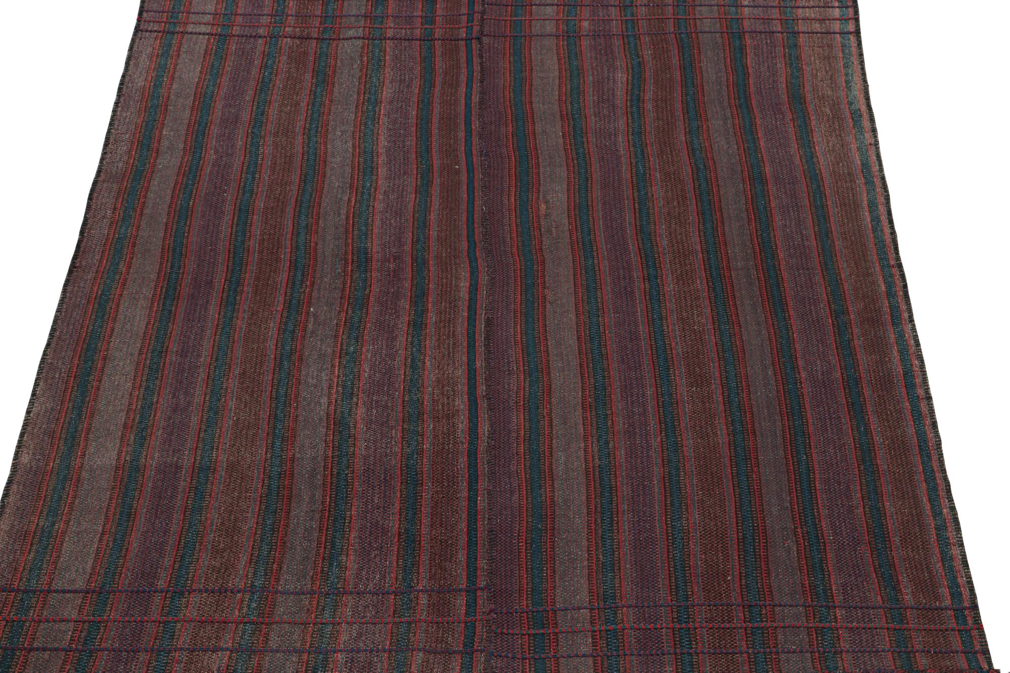 Mid-20th Century Vintage Persian Kilim in Purple, Red and Blue Stripes For Sale