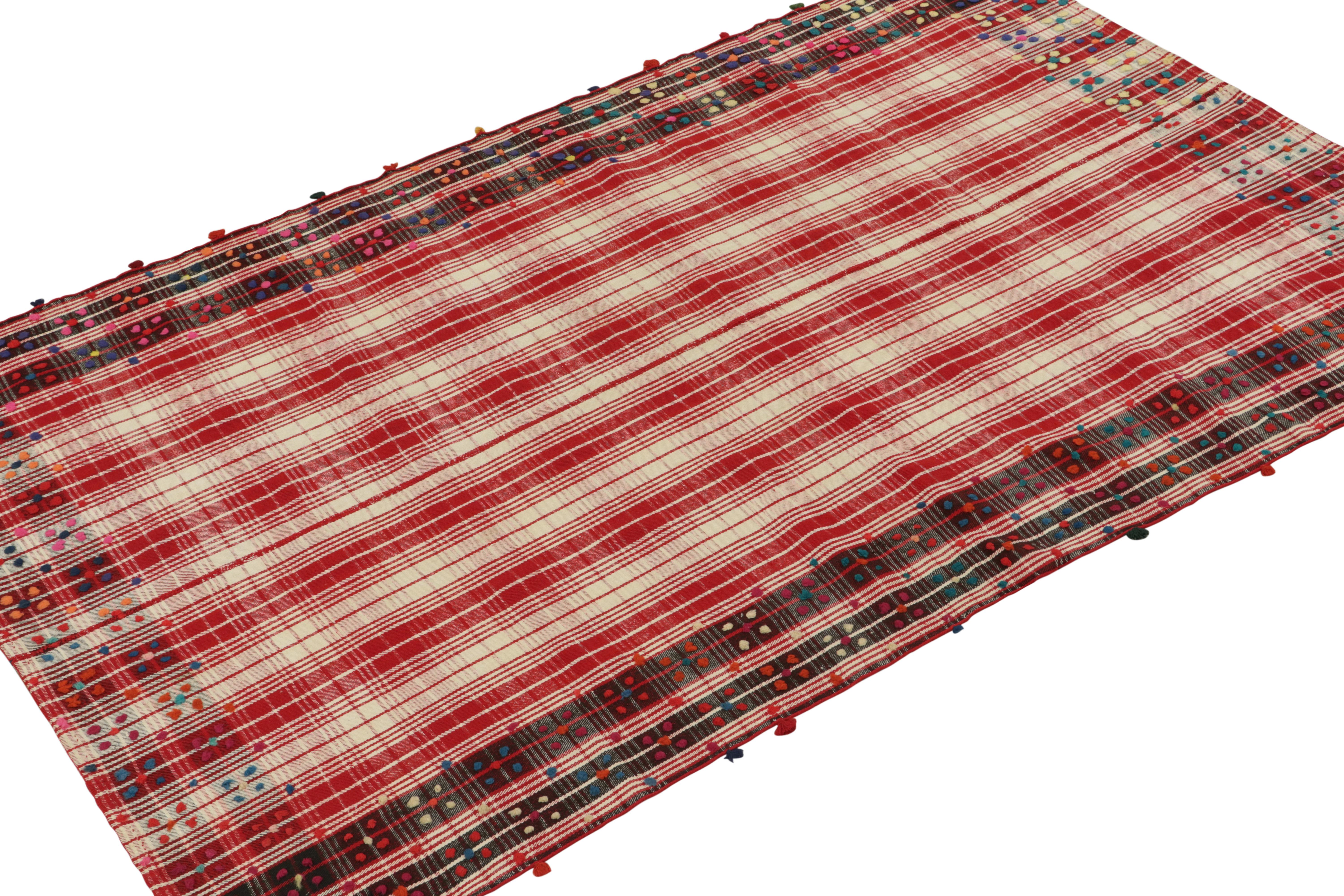 Tribal Vintage Persian Kilim in Red and White Plaid Geometric Pattern by Rug & Kilim For Sale