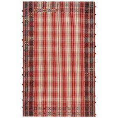 Tapis Kilim persan vintage à carreaux rouges et blancs à motif géométrique de Rug & Kilim