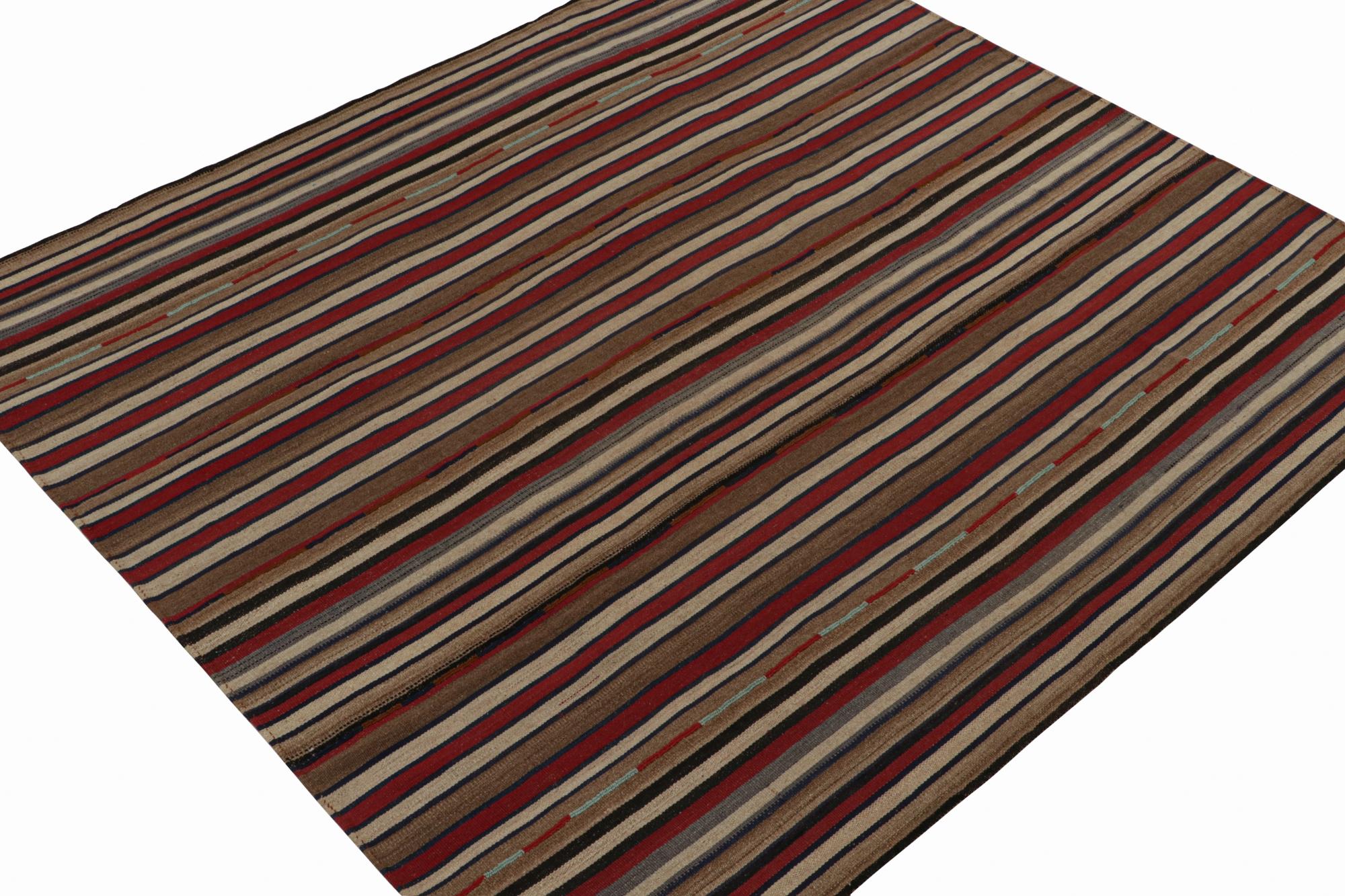 Tribal Vintage Persian Kilim in Red, Beige-Brown and Blue Stripes For Sale