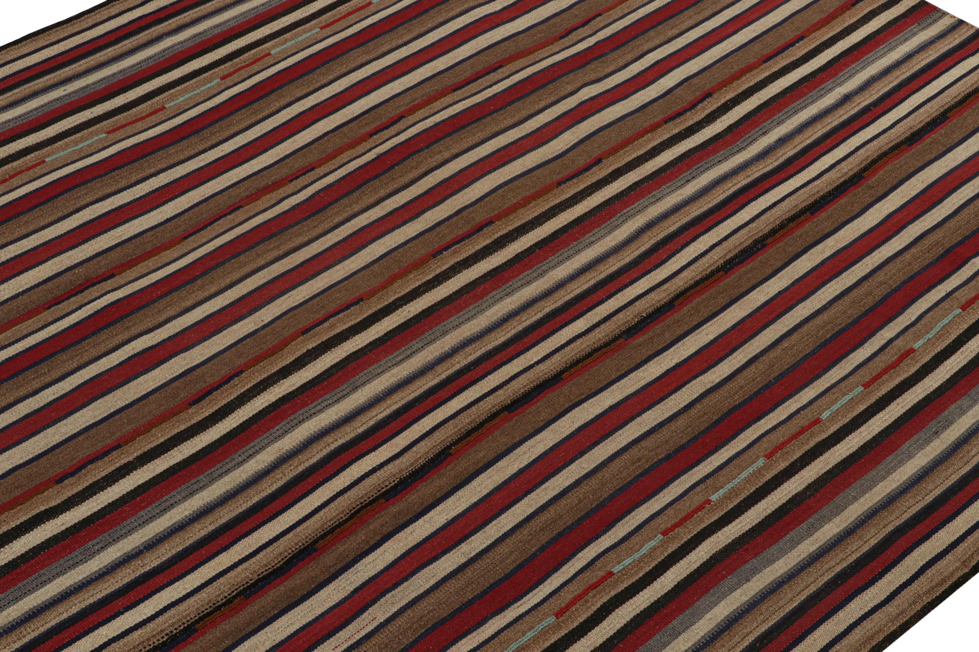Hand-Knotted Vintage Persian Kilim in Red, Beige-Brown and Blue Stripes For Sale