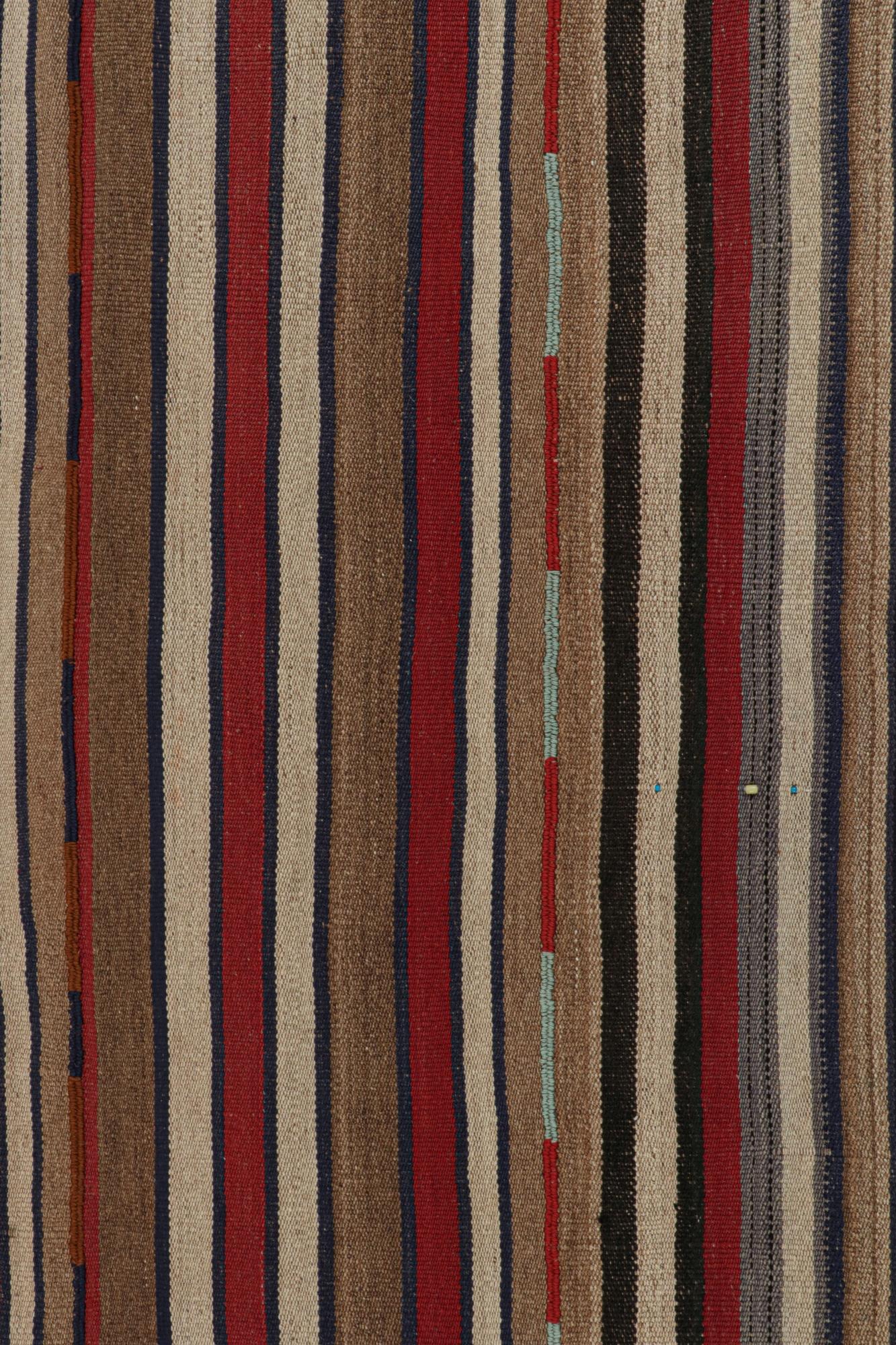Mid-20th Century Vintage Persian Kilim in Red, Beige-Brown and Blue Stripes For Sale