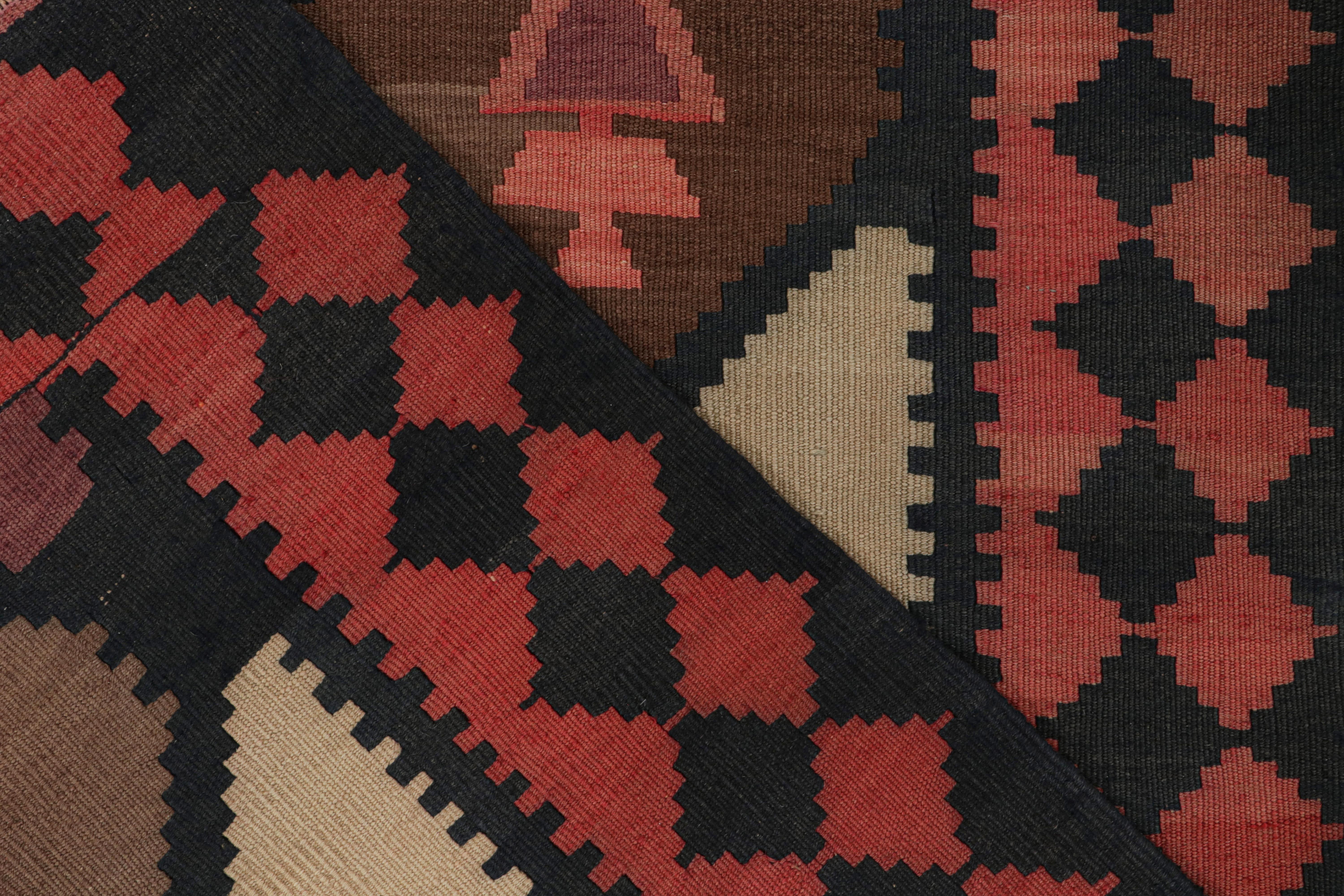 Wool Vintage Persian Kilim in Red, Black and Brown Geometric Patterns by Rug & Kilim For Sale